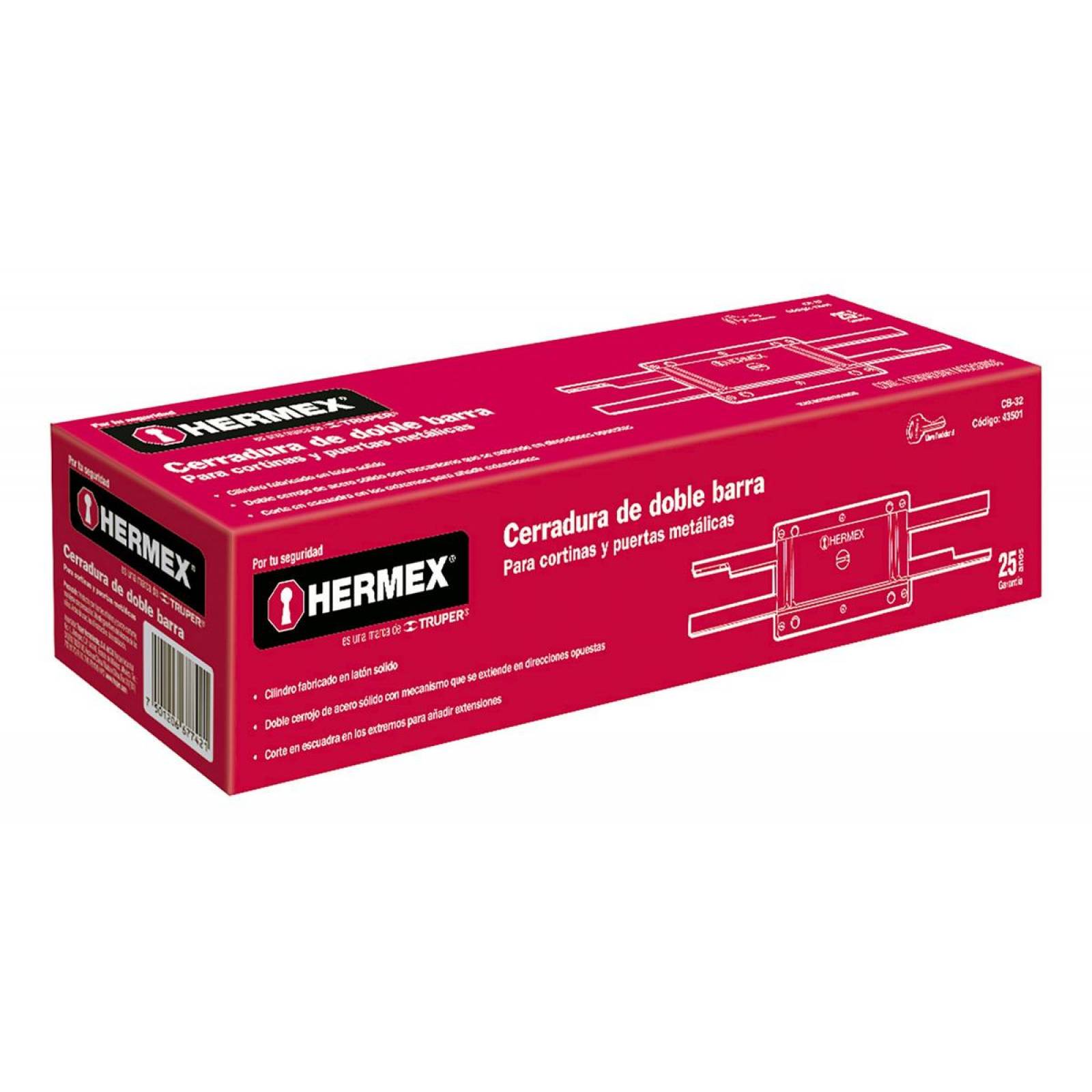 Cerradura Doble Barra Doble Cerrojo Hermex 