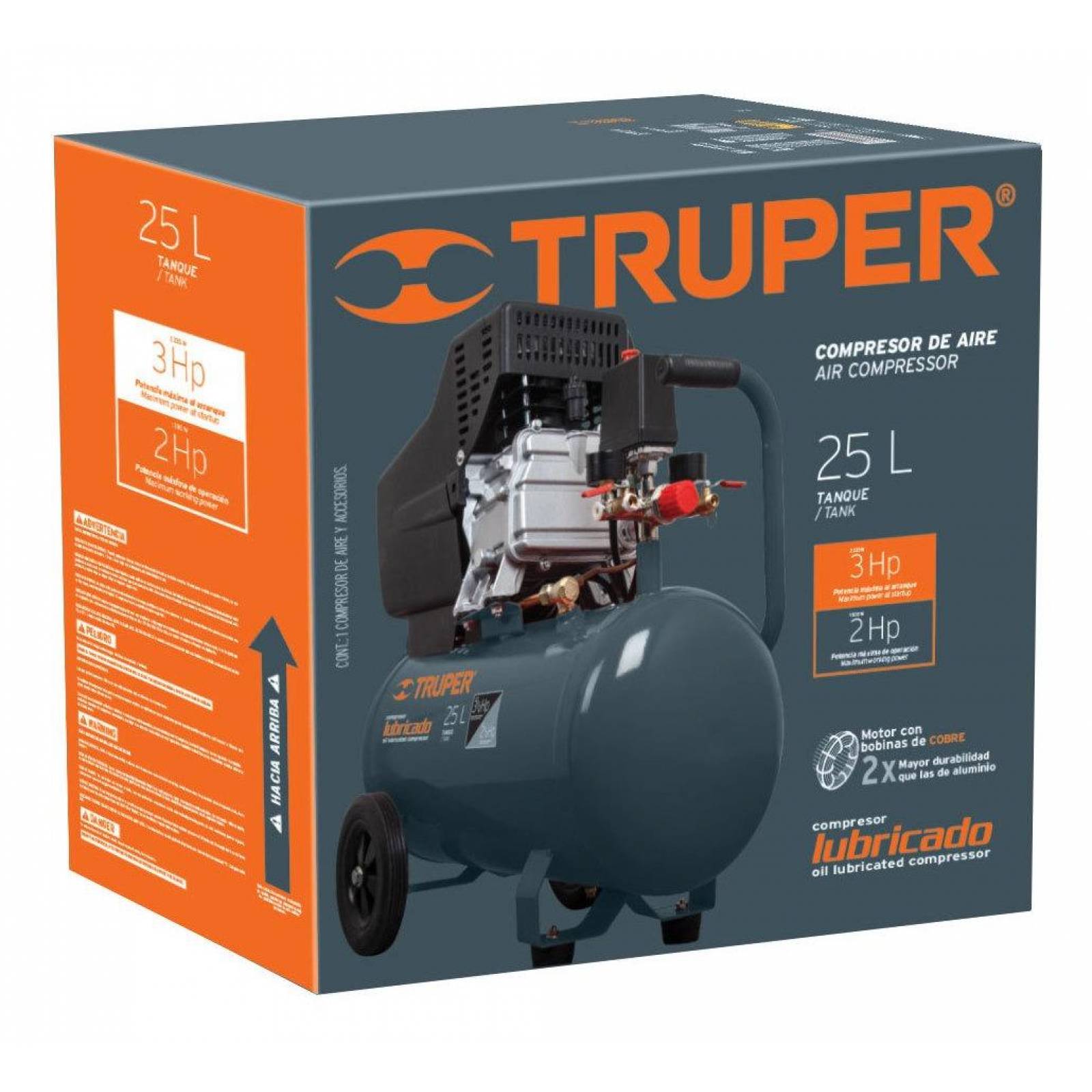 Compresor 25 L Lubricado 3hp 120 V Truper