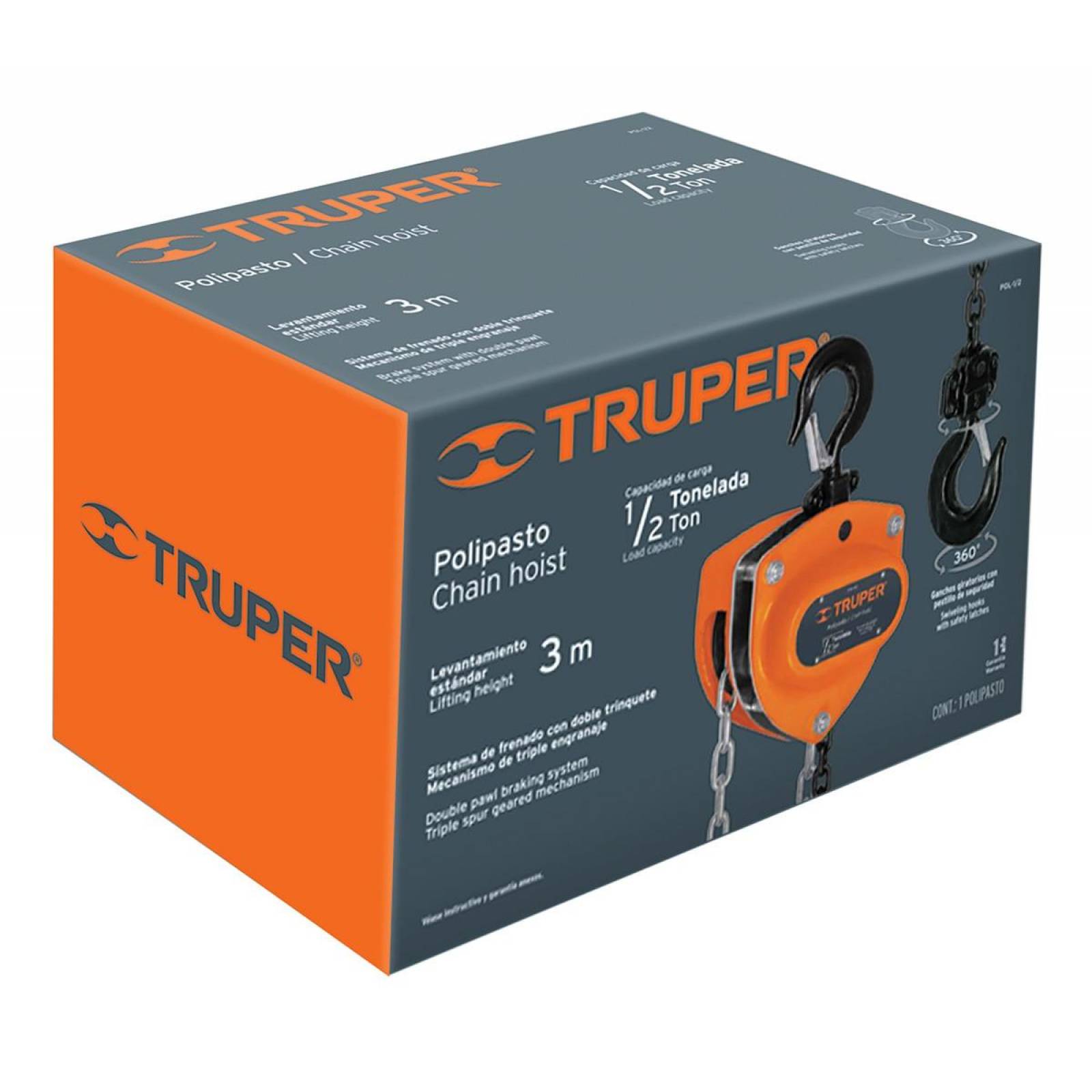 Polipasto de cadena de 1/2 ton, Truper 