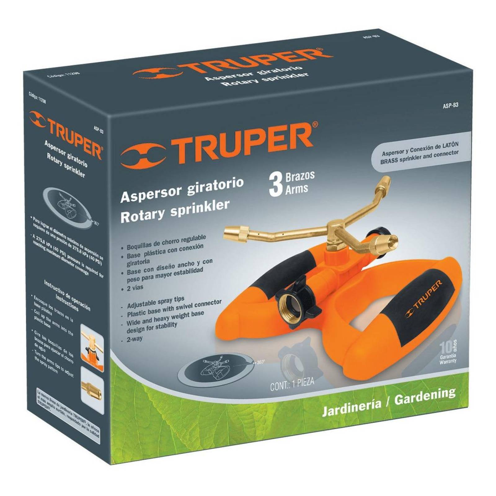 Aspersor Tres Brazos Base Plástica Truper 11298 