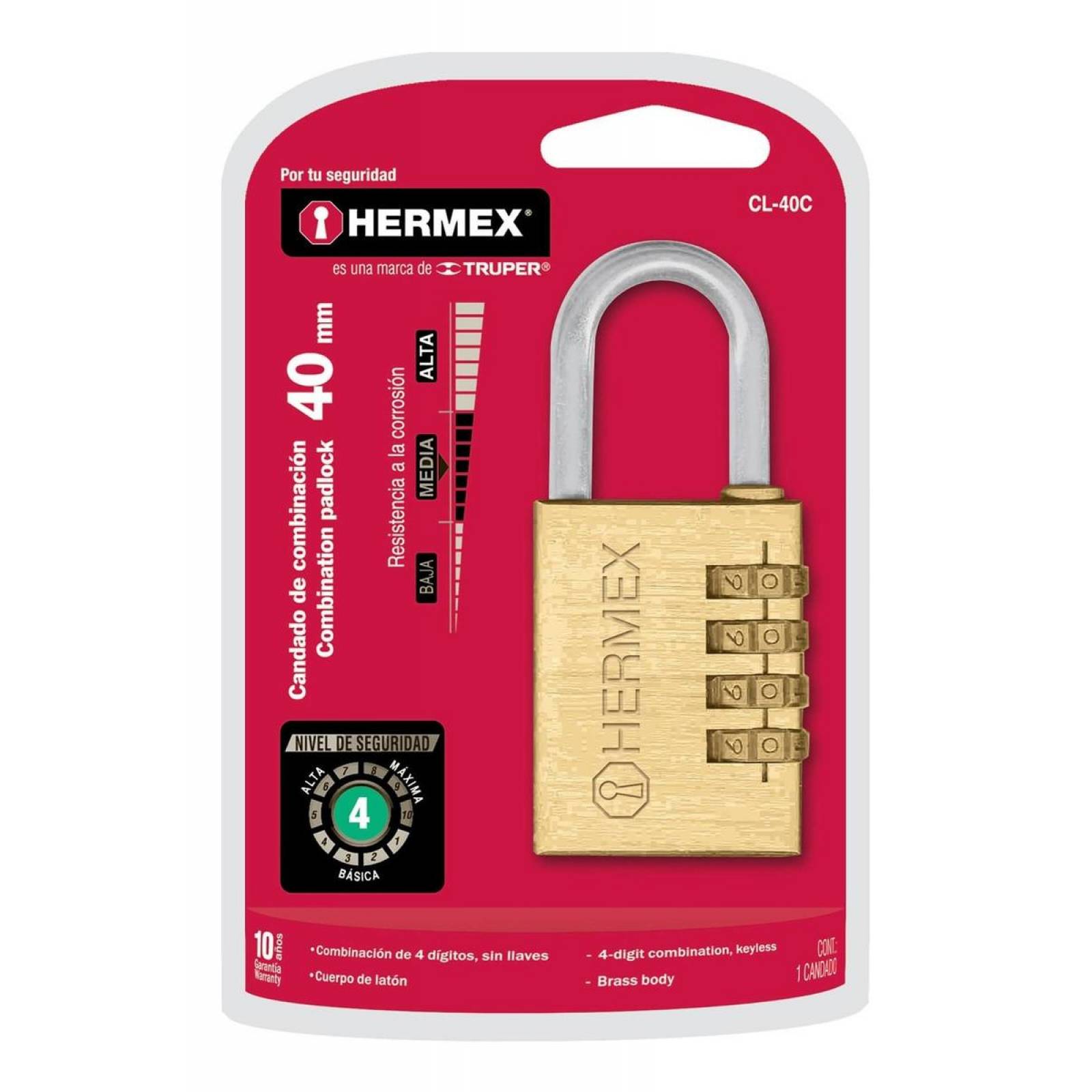 Candado De Latón 40mm De Combinación Hermex 