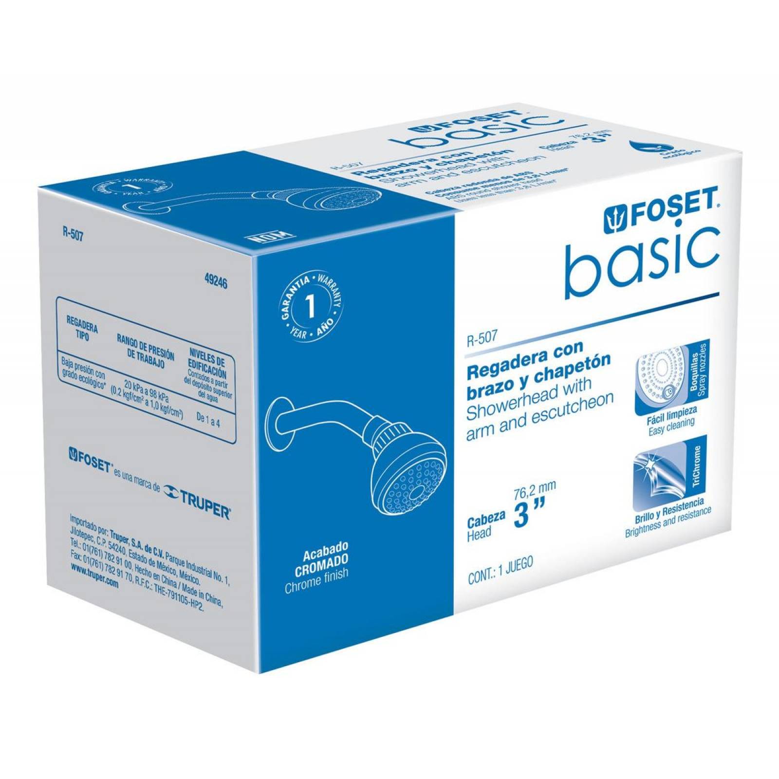 Regadera Redonda Cabeza Abs 3' Basic Foset 49246 