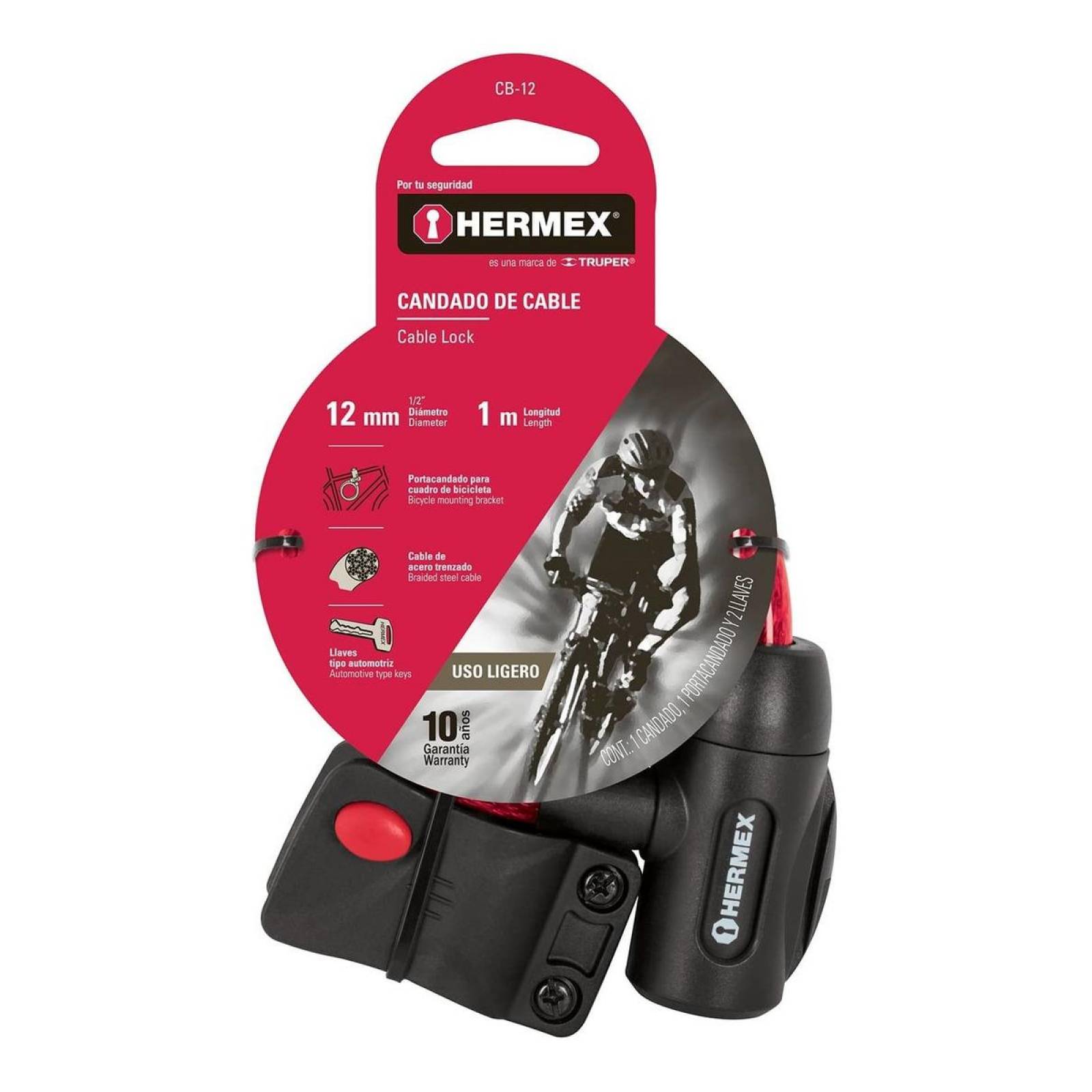 Candado Para Bicicleta Con Llave 12 X 1000 Mm Hermex 