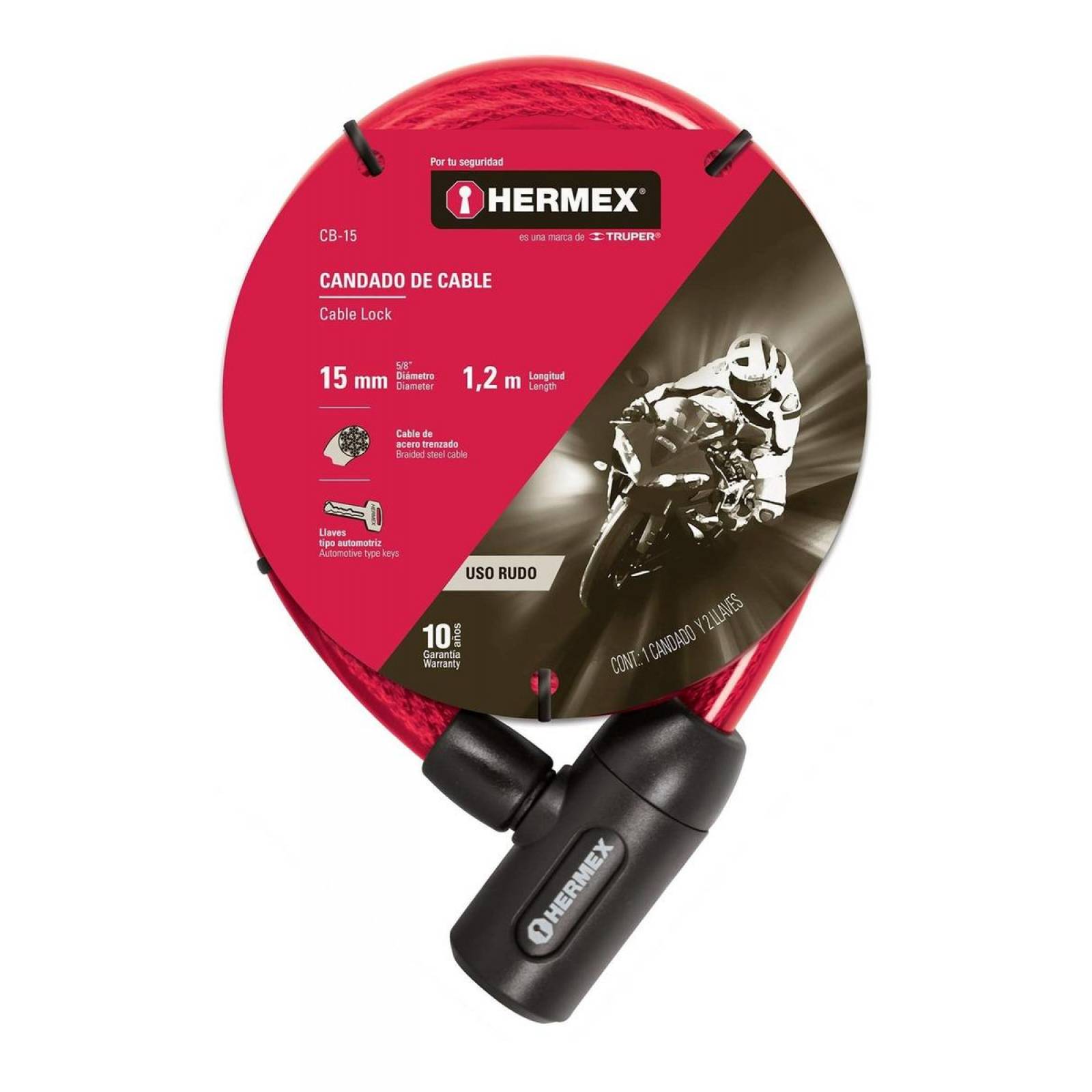 Candado Para Bicicleta Con Llave 15 X 1200 Mm Hermex 