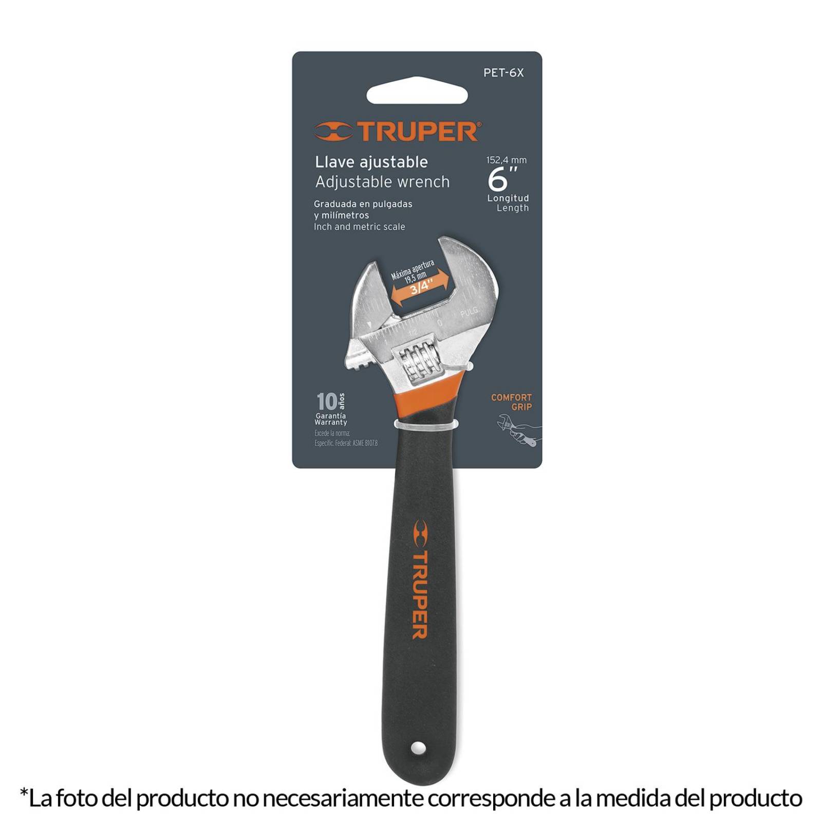 Llave Perica 8' Cromado Con Grip Truper 