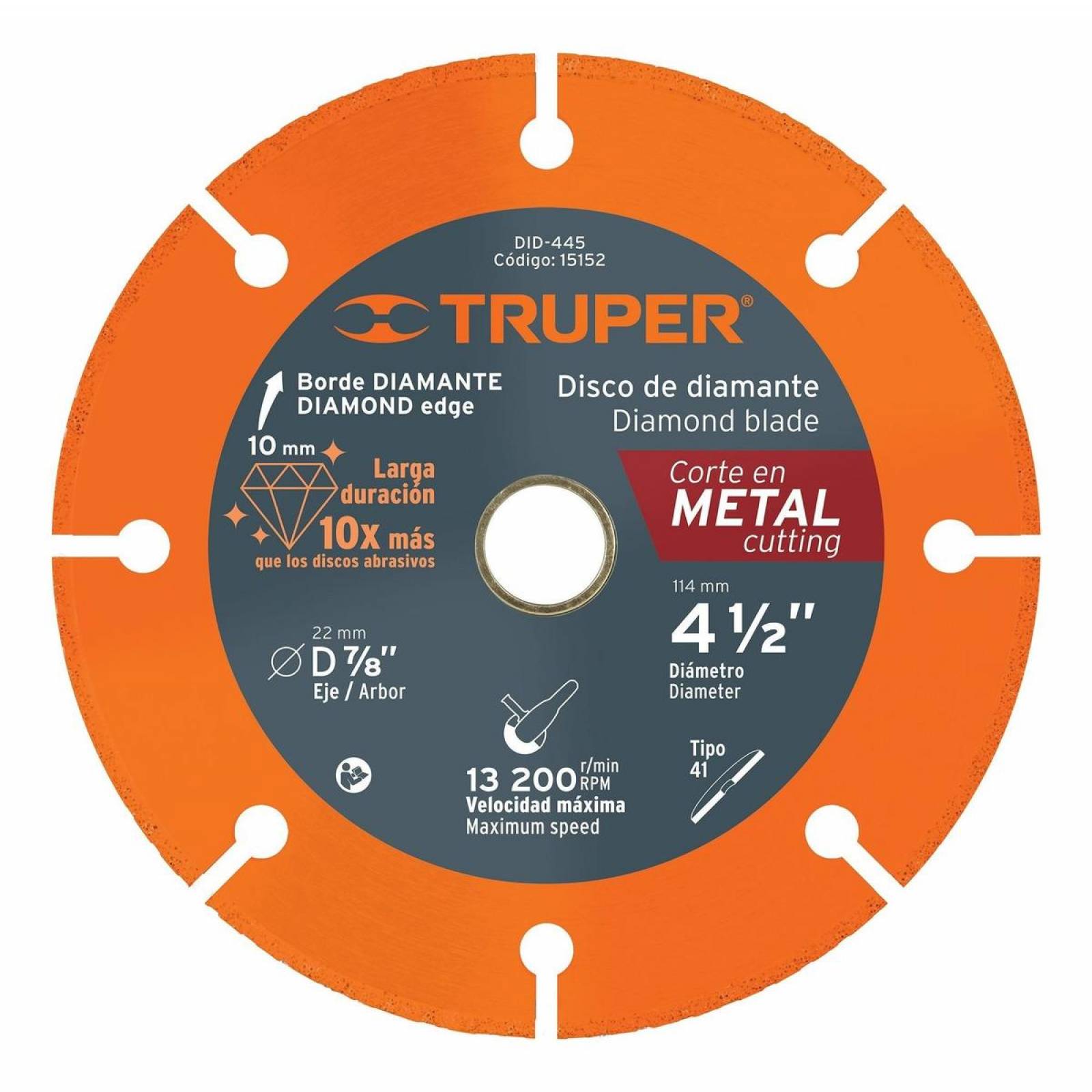 Disco De Diamante, 4-1/2' Corte Metal Truper 
