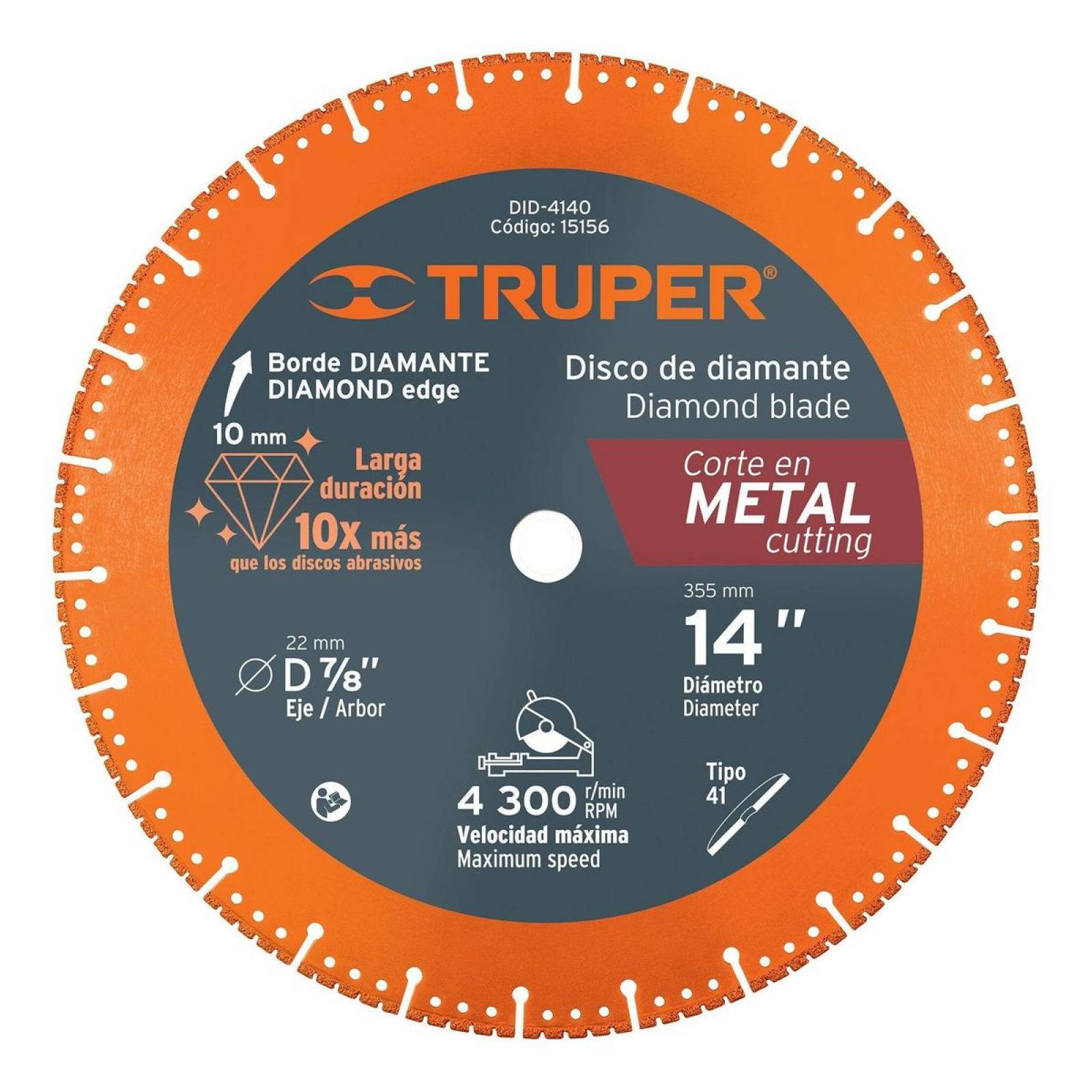 Disco De Diamante, 14' Corte Metal Truper 15156 Disco De Diamante, 14' Corte Metal Truper 15156