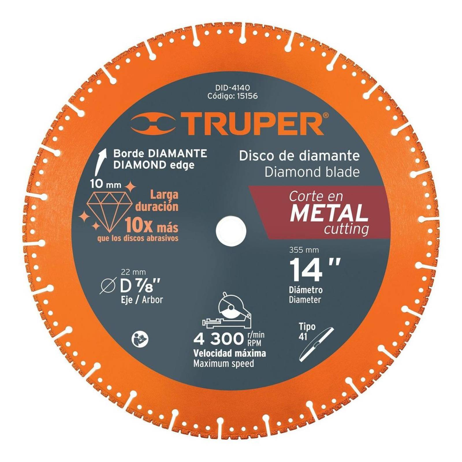 Disco De Diamante, 14' Corte Metal Truper 