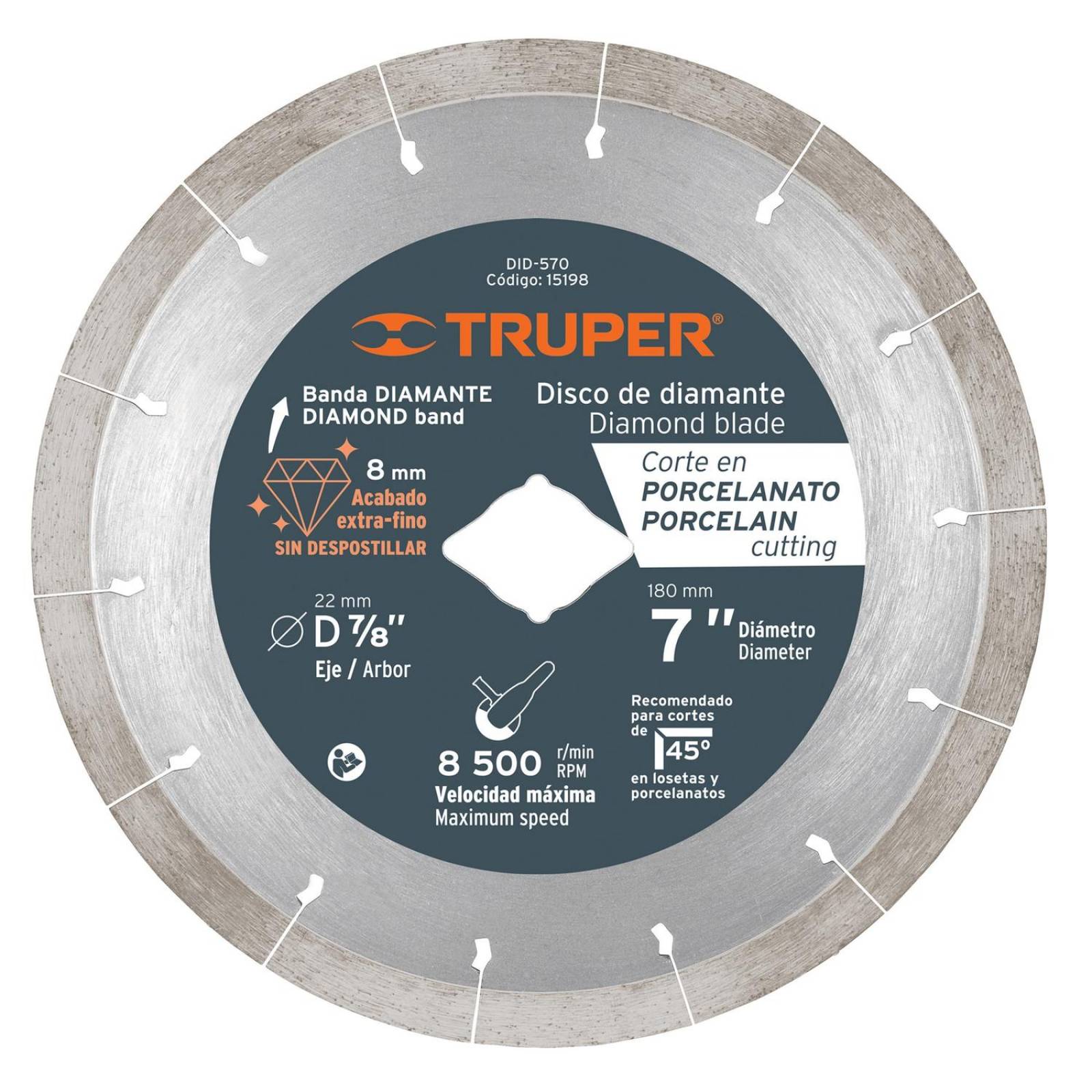 Disco de diamante, 7' corte porcelanato Truper 