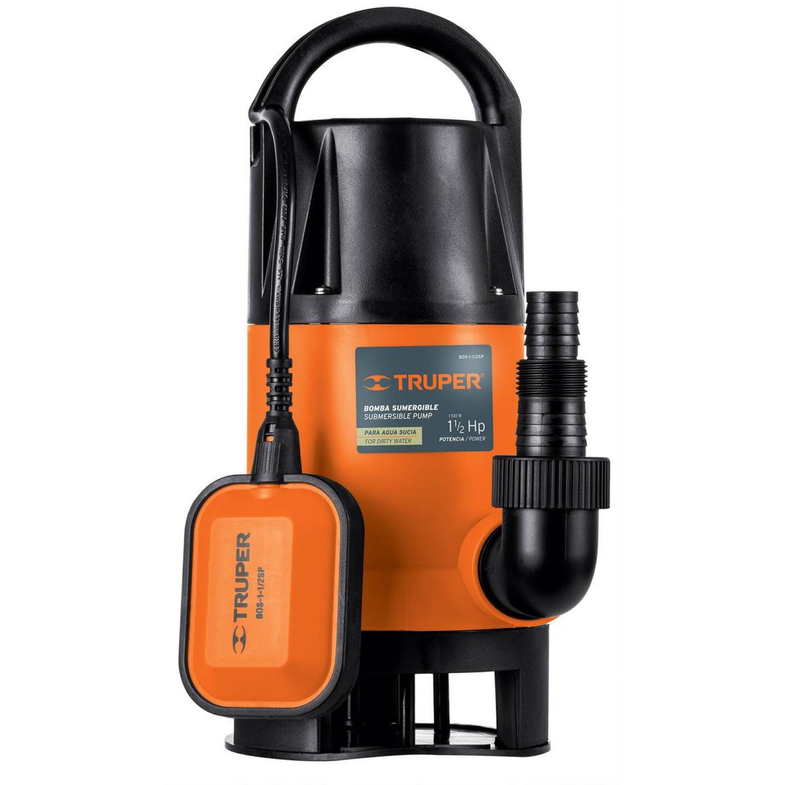 Bomba sumergible plástica, 1-1/2 HP para agua sucia, Truper