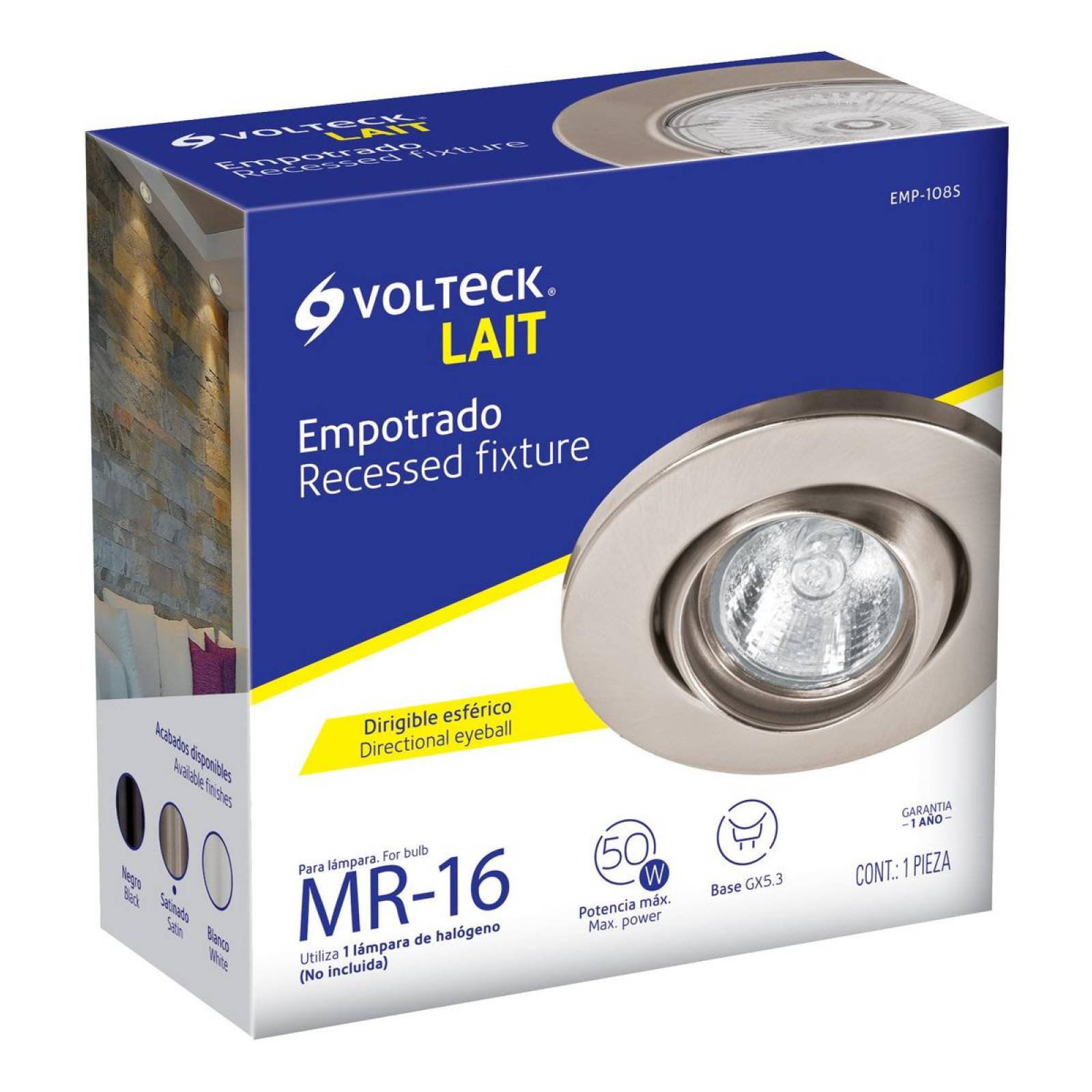 Luminario Empotrado Dirigible Esférico Satín Para Mr16 Volteck 