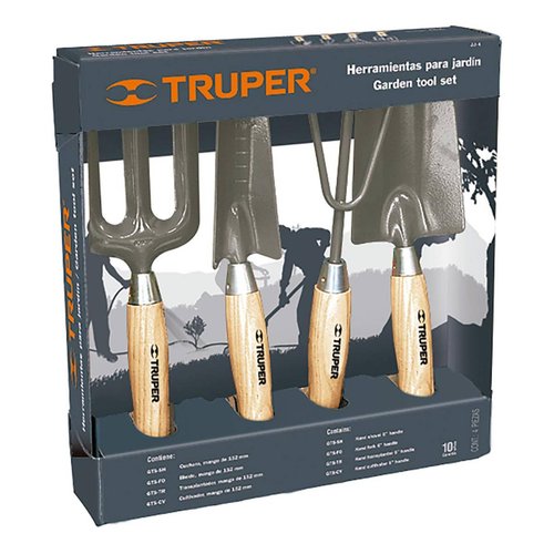 Juego de 4 herramientas, mangos de 6" para jardín, Truper 