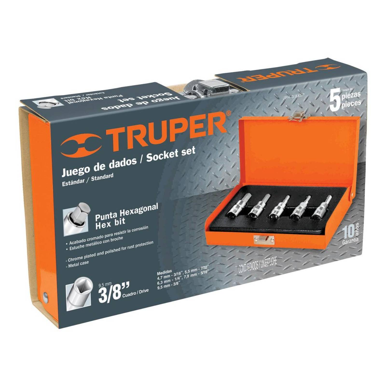 Juego De Dados Punta Hexagonal Cuadro 3/8 5 Piezas