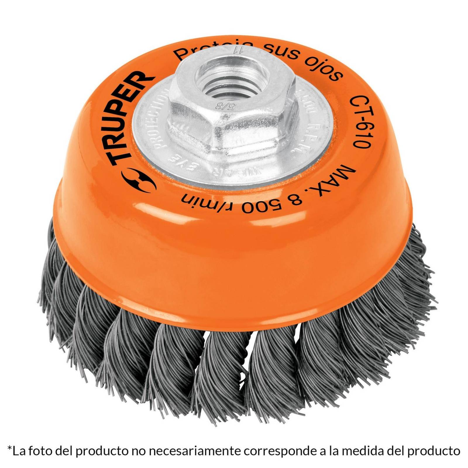 Carda copa 5" alambre trenzado fino, eje 5/8"-11, Truper
