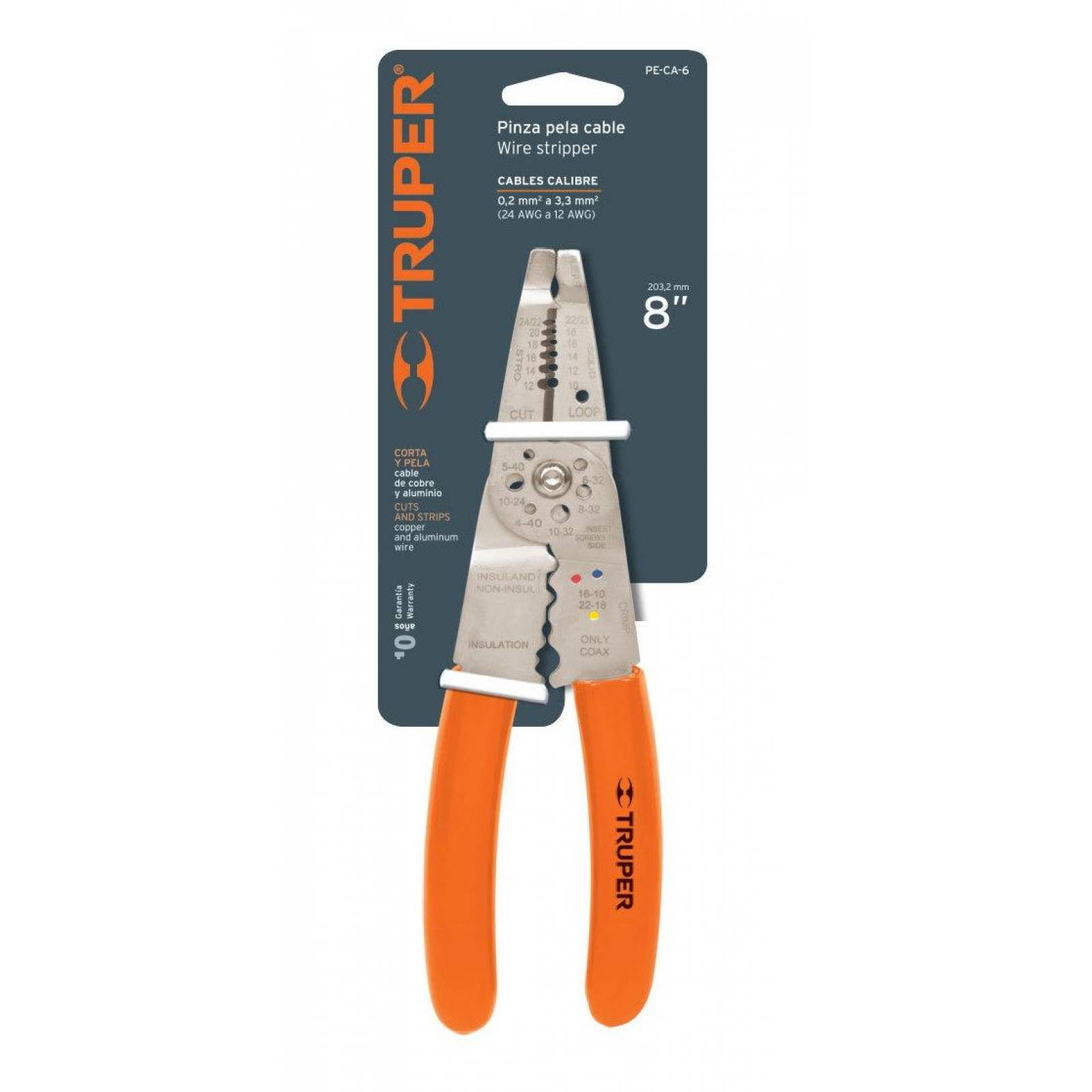 Pinza 8" pela cables 24 a 12 AWG, Truper 