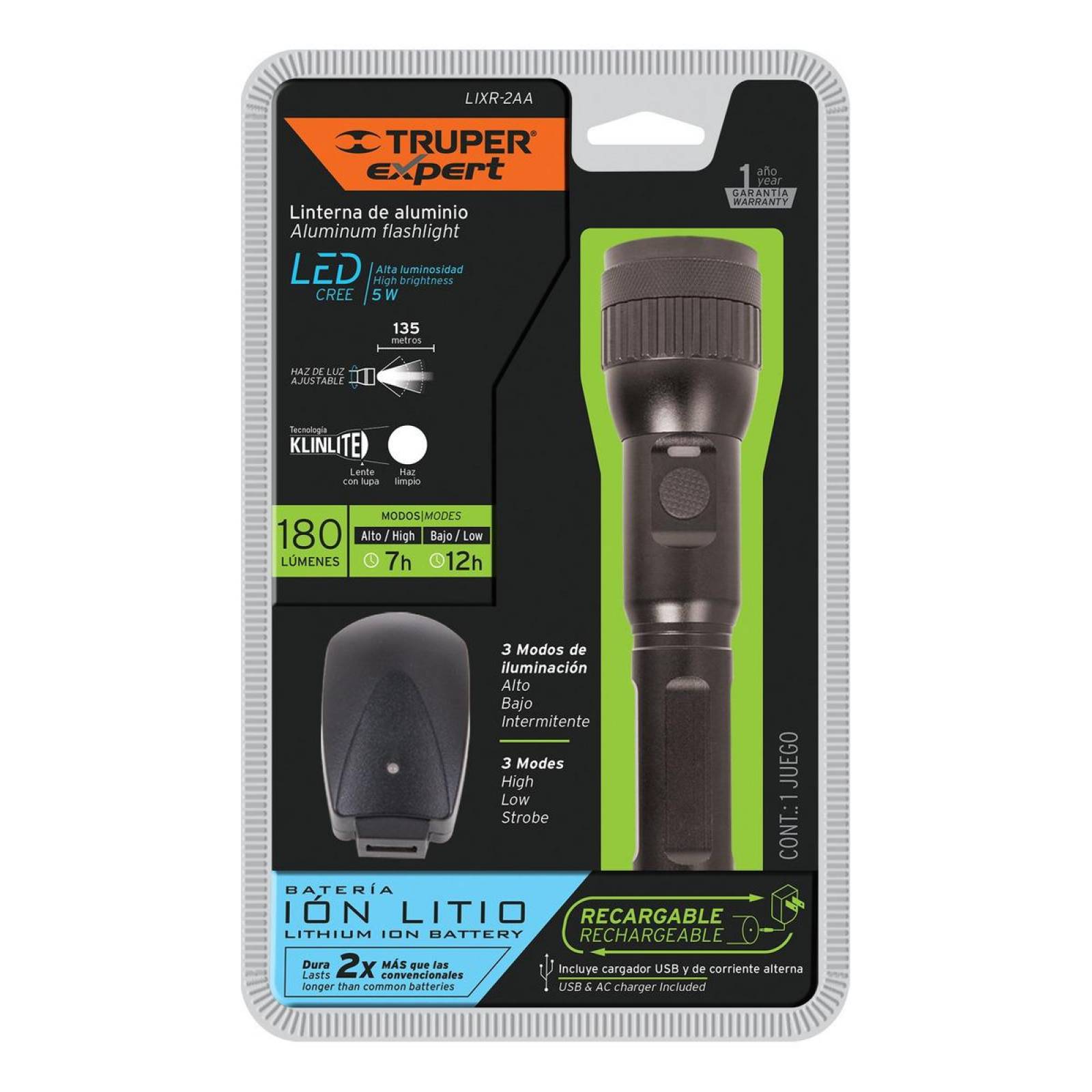 Linterna LED recargable, de aluminio, 500 lm, TRUPER EXPERT 