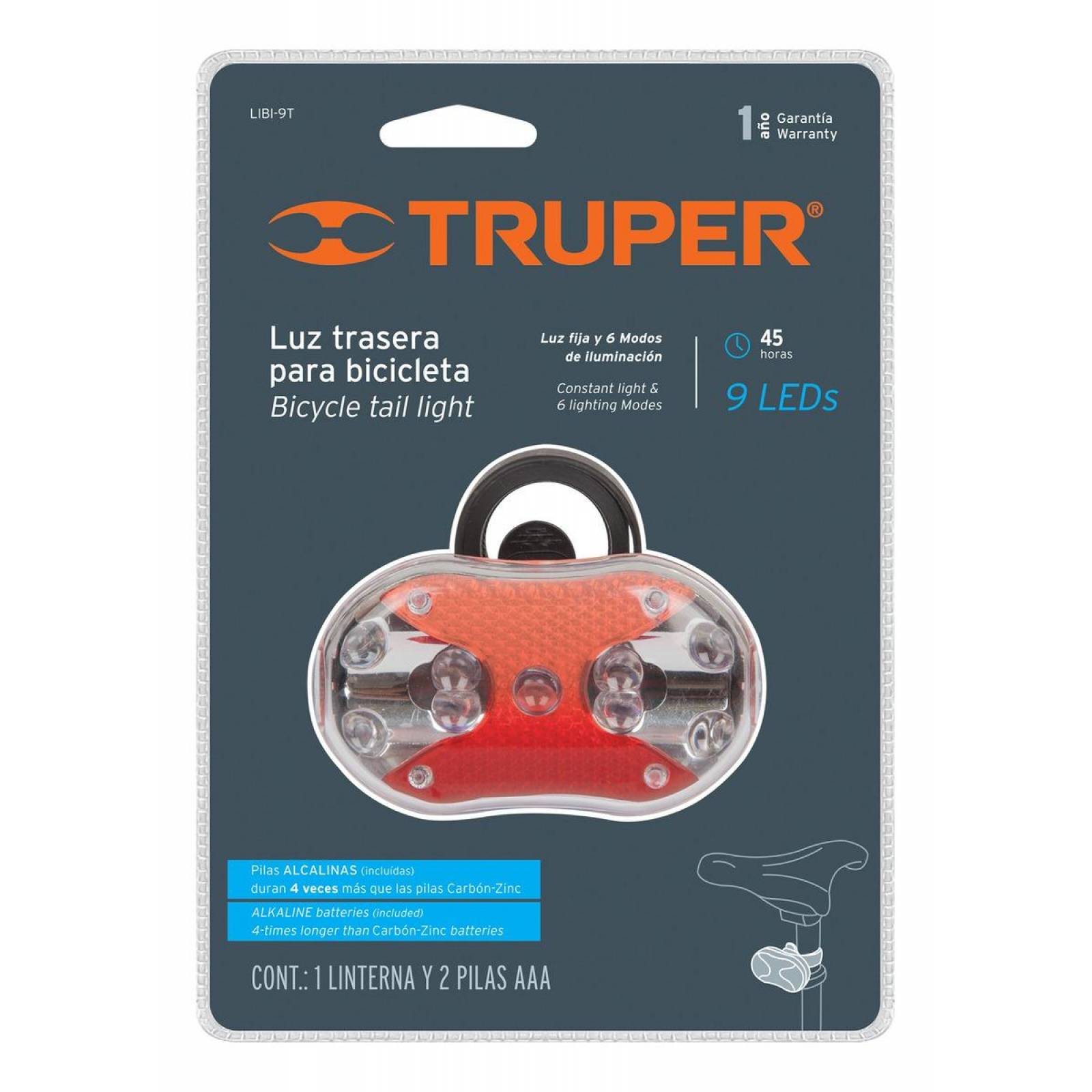 Linterna Para Bicicleta 9 Led Trasera Truper 