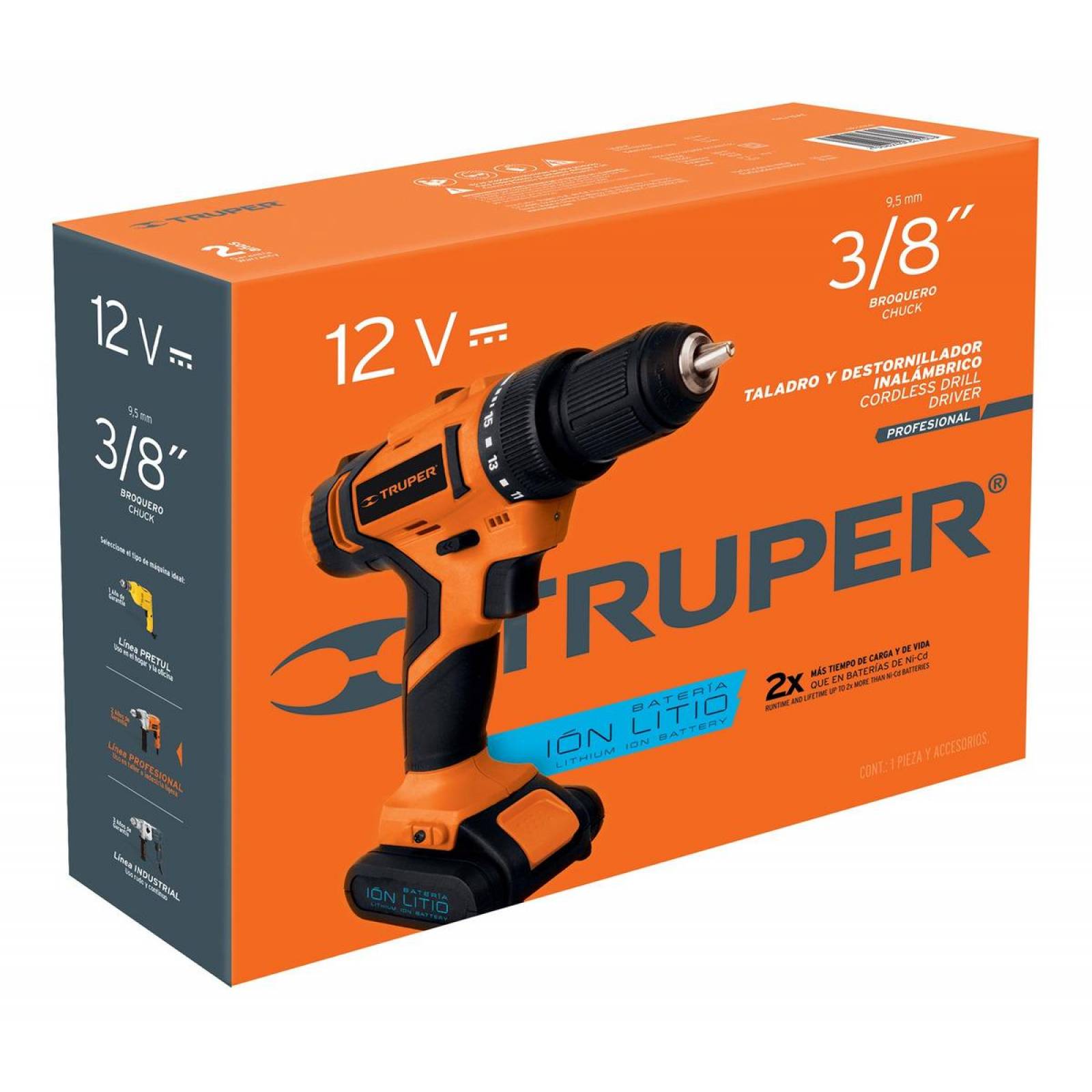 Taladro inalámbrico 3/8", 12 V, Truper 