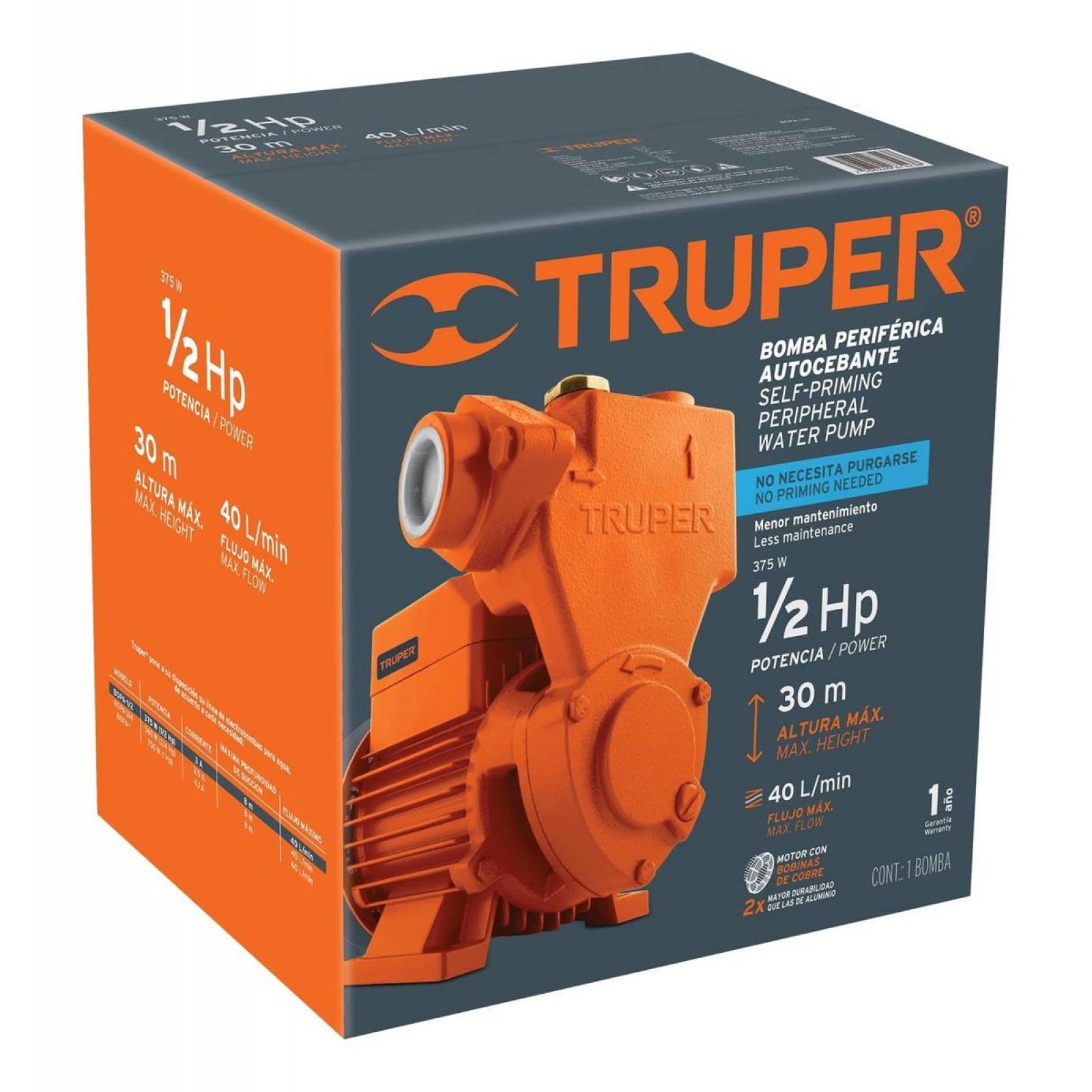 Bomba periférica autocebante 1/2 HP, Truper 