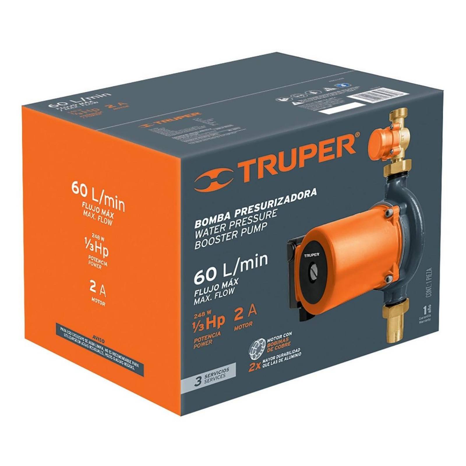 Bomba presurizadora 1/3 HP, con sensor regulable, Truper 