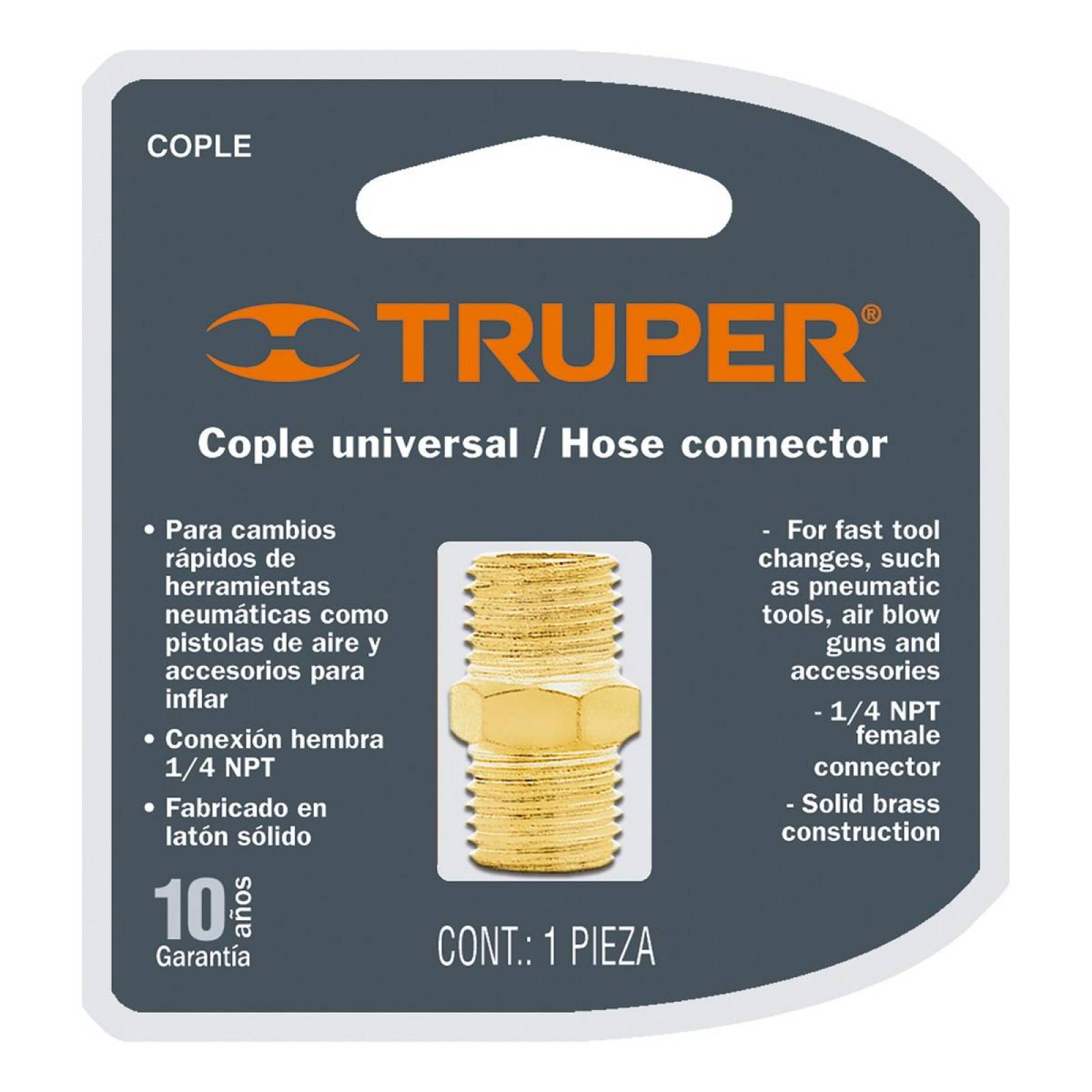 Niple De Latón Tipo Ff Cuerda 1/4 Npt Truper 