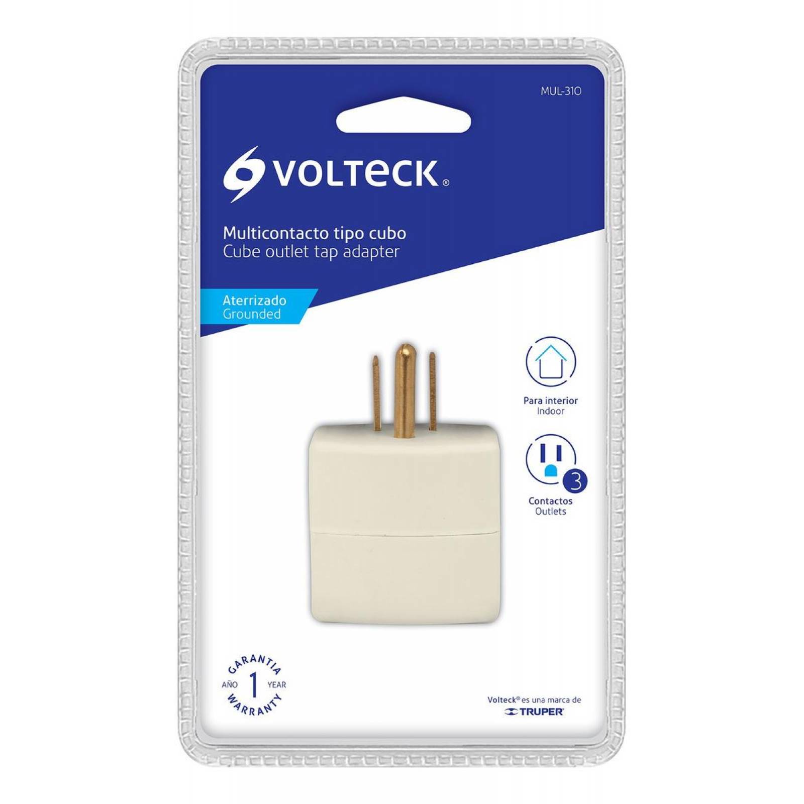 Multicontacto triple aterrizado, tipo cubo, Volteck
