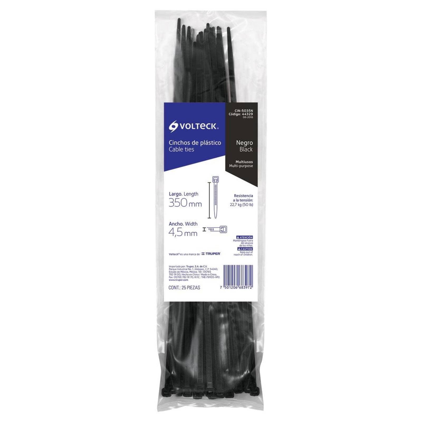 Cincho plástico, 50 lb, 35 cm, negro, bolsa con 25 pzas Volteck 