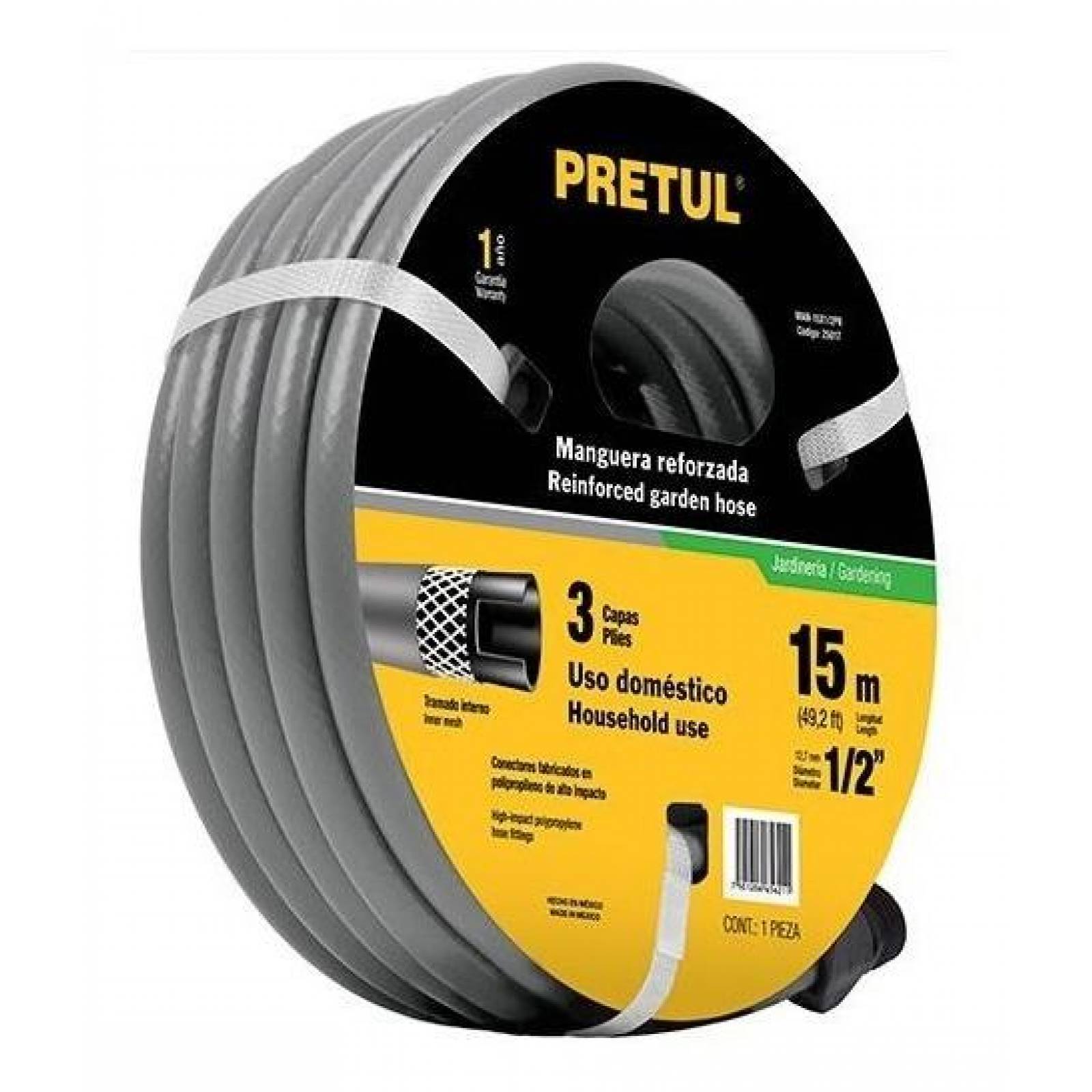 Manguera para jardín 1/2" Reforzada 3 Capas 15 M Pretul 