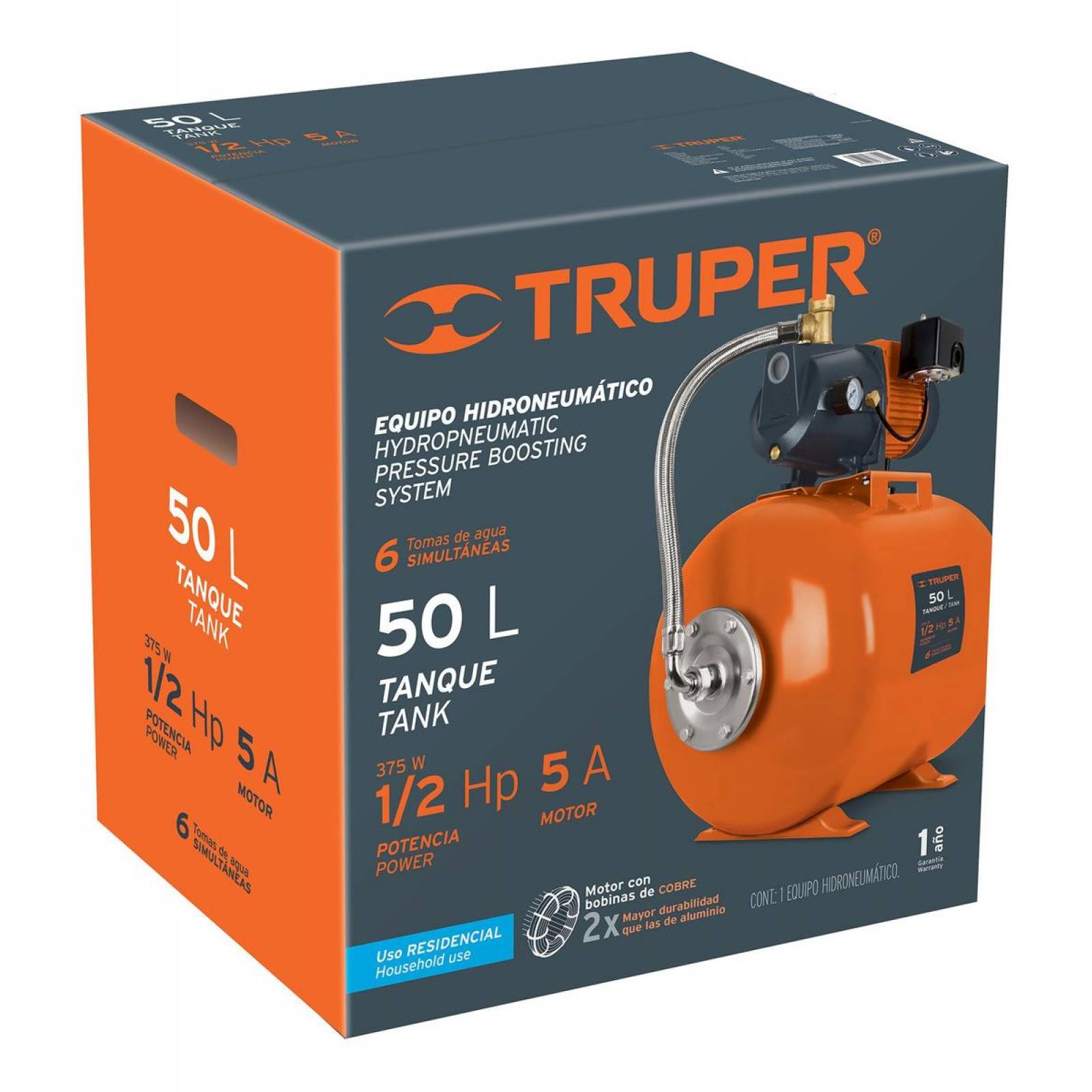 Hidroneumático De 1/2hp 50 Litros Truper