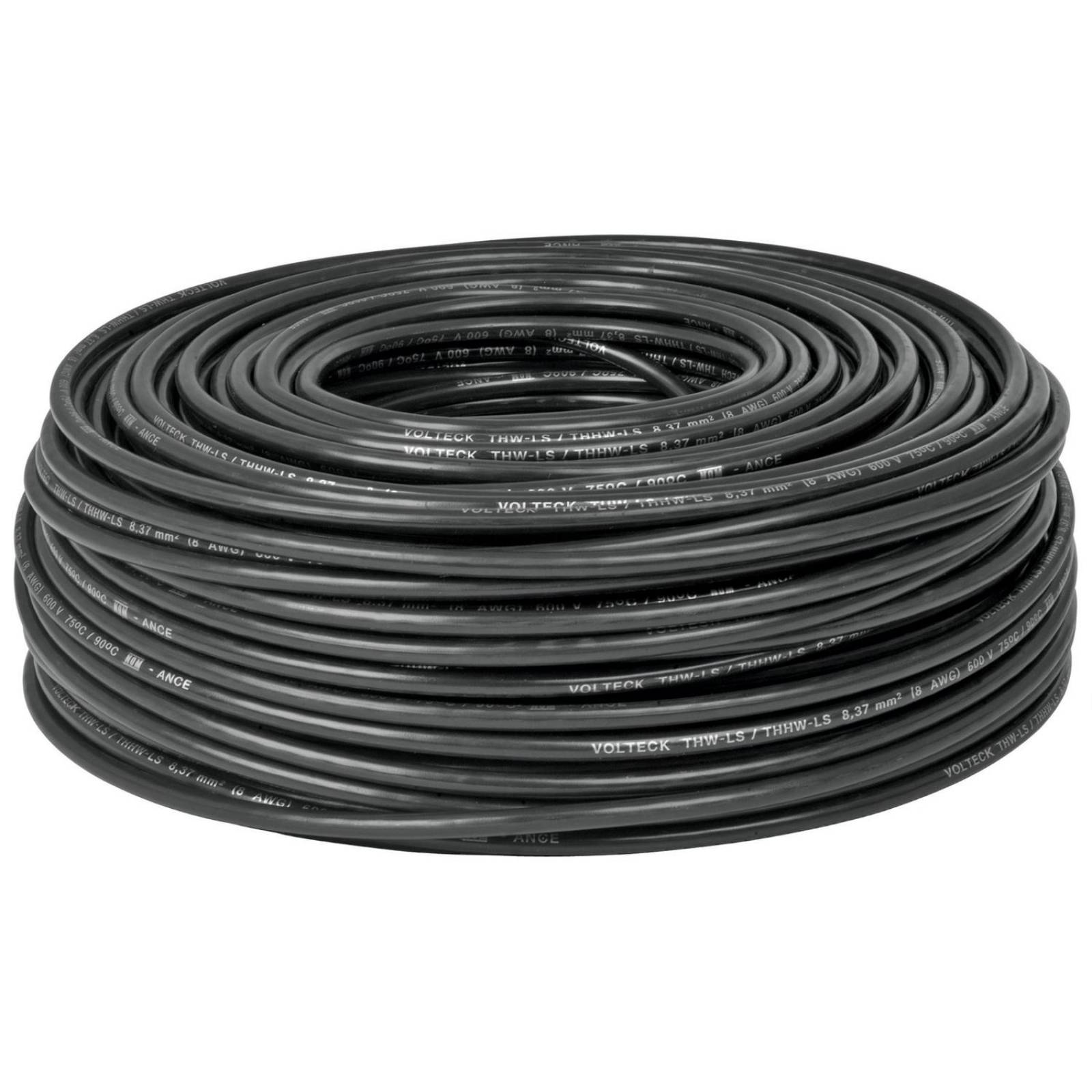 Cable THHW-LS, 8 AWG, color negro rollo 100 m Volteck 