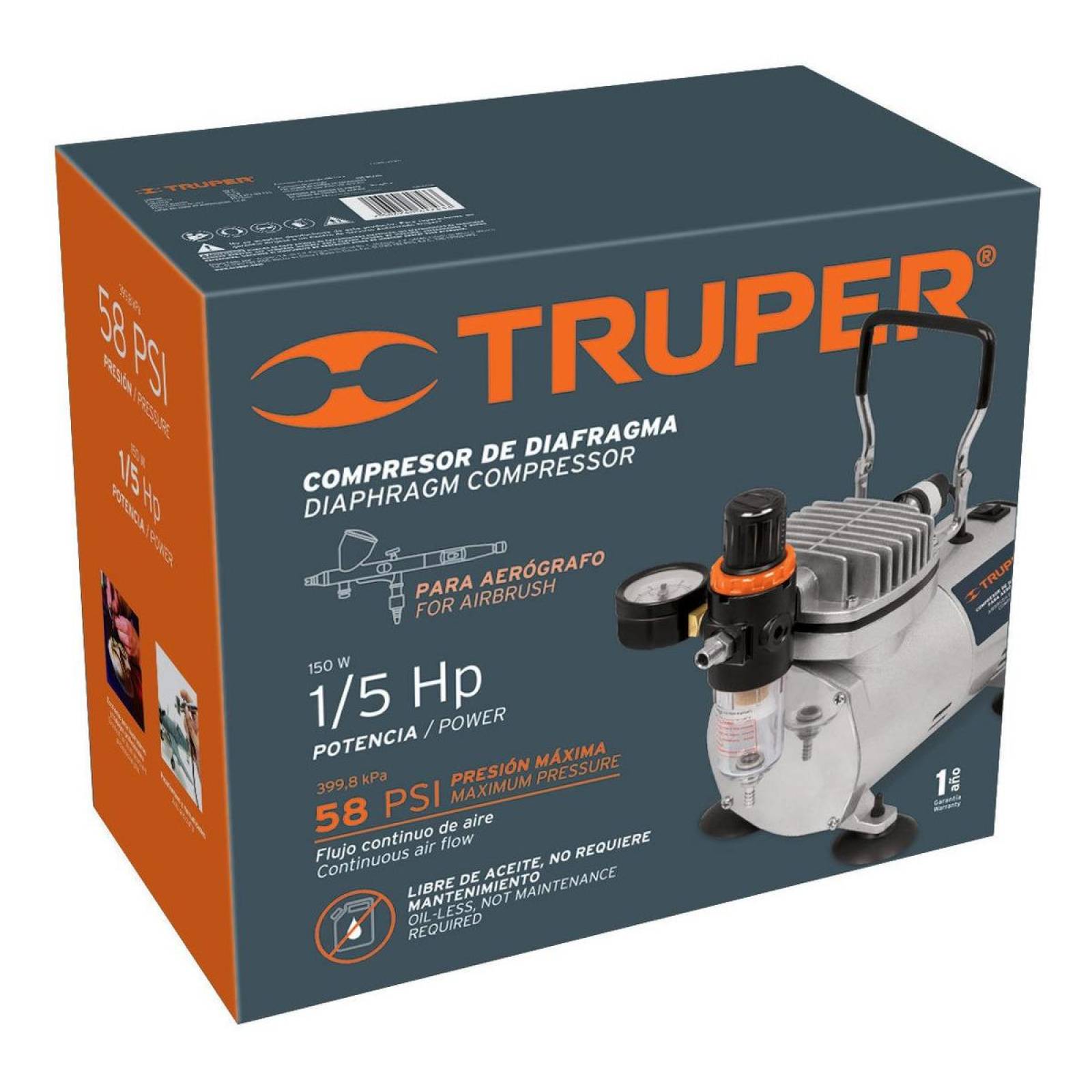 Compresor de diafragma para aerógrafo, 1/5 HP, 110 V