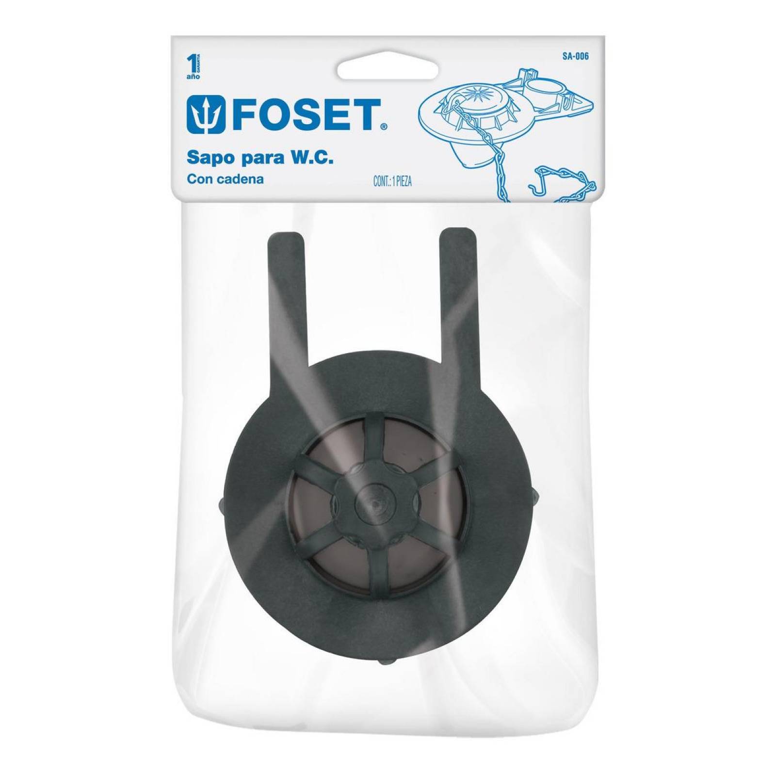 Sapo de 2" de PVC para WC, azul, con cadena plástica 