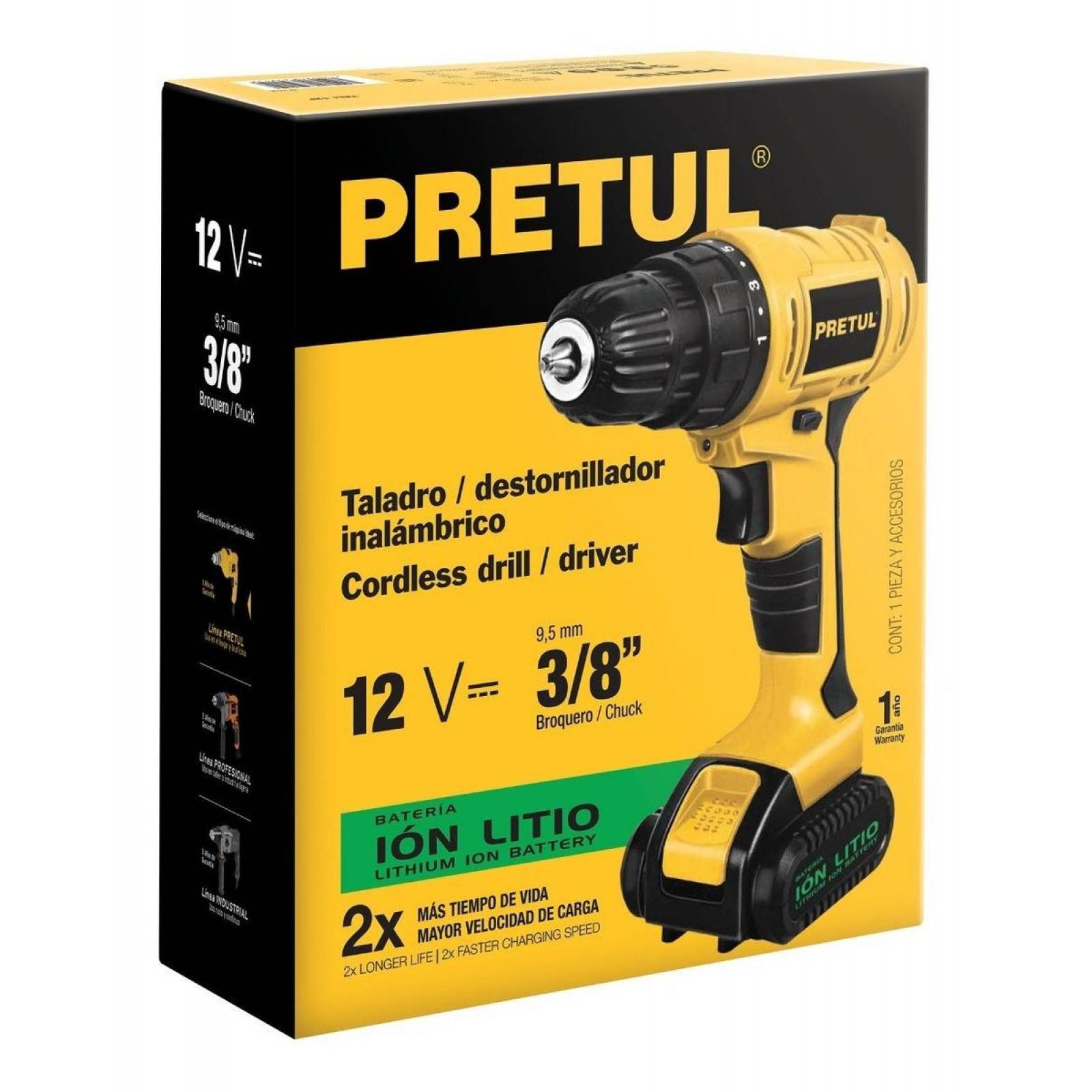 Taladro inalámbrico 3/8", 12 V, Pretul 