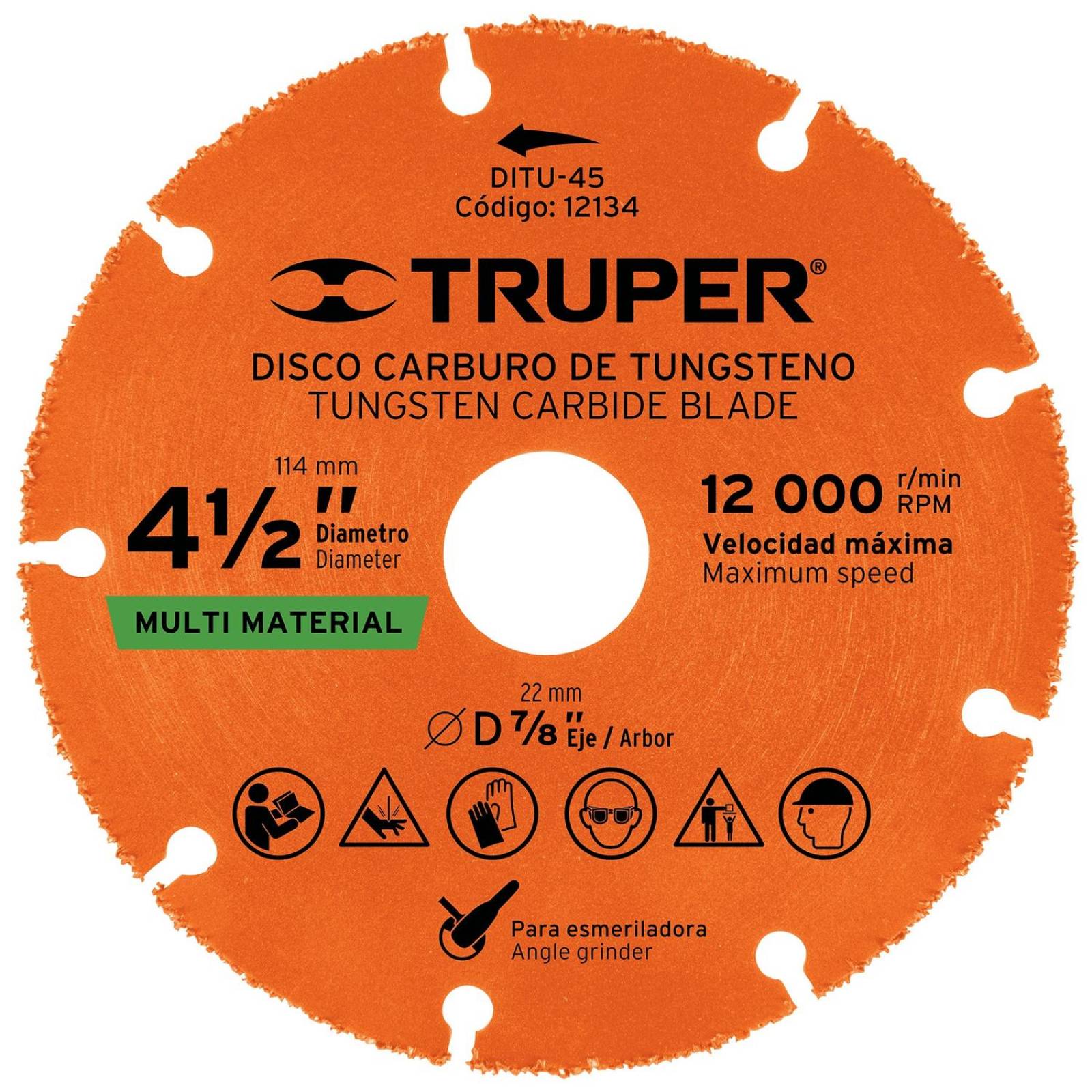 Disco de carburo de Tungsteno 4-1/2', multiusos Truper 