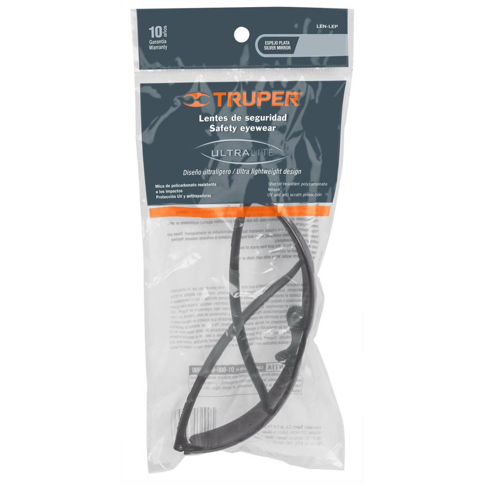 Lentes de seguridad espejo plata, Truper Ultralite 
