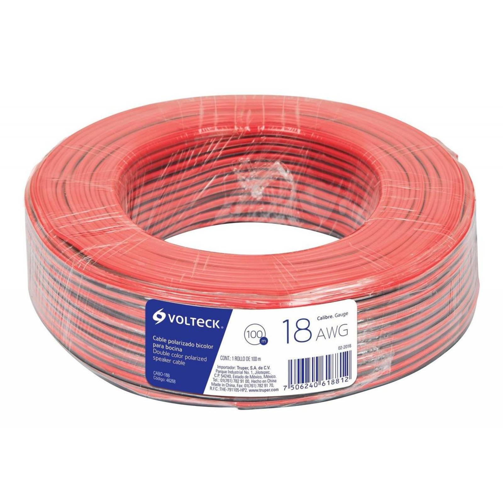 Cable polarizado bicolor p/bocina 18 AWG. Rollo de 100 m 