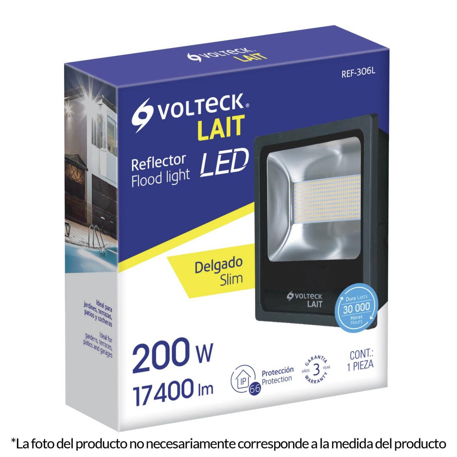 Reflector delgado de LED 100 W luz de día, Volteck 