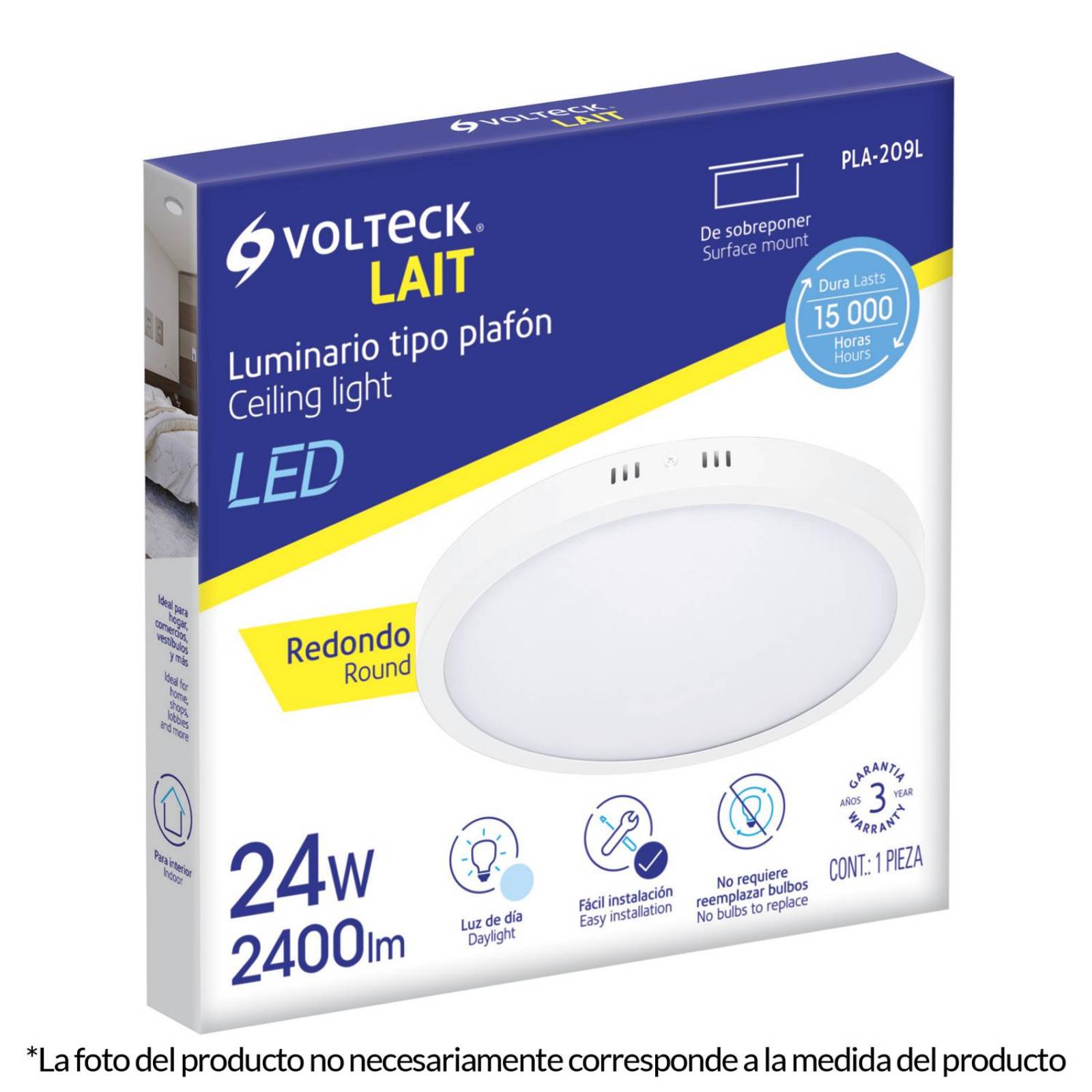 Luminario LED tipo plafón 12 W, redondo, luz de día, blanco 