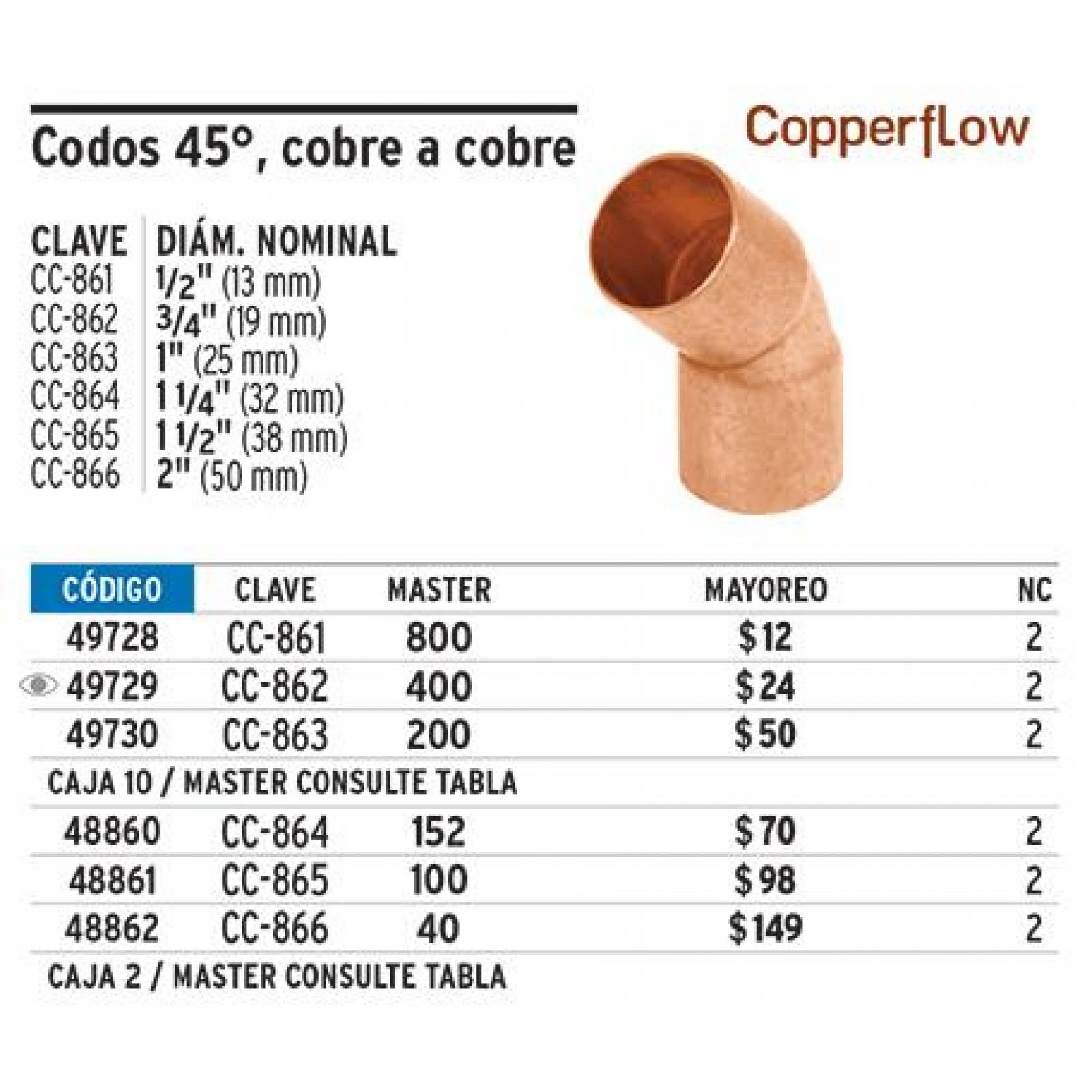 Codo 45 De Cobre De 1/2' Foset 