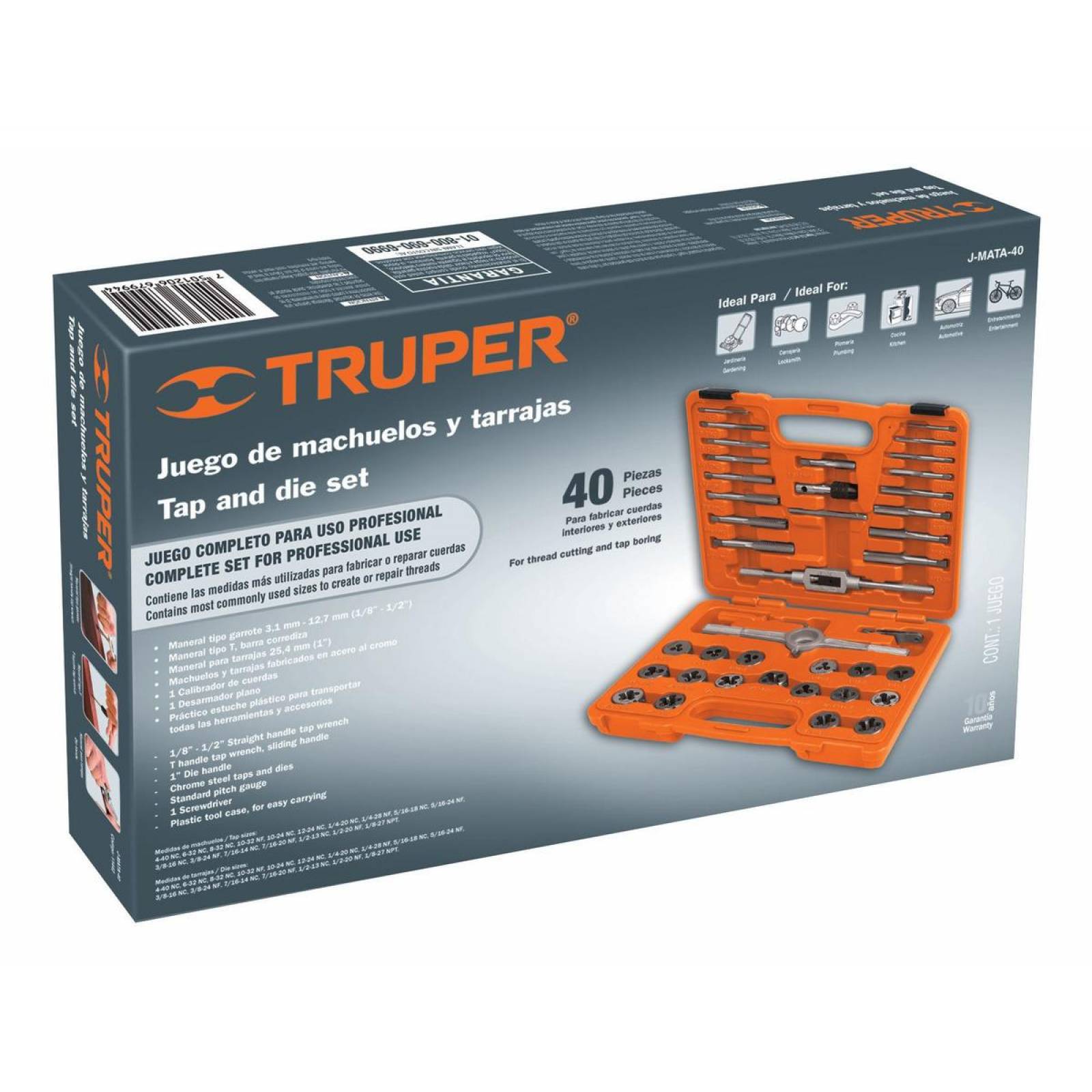 Juego de 40 piezas de machuelos y tarrajas, Truper 