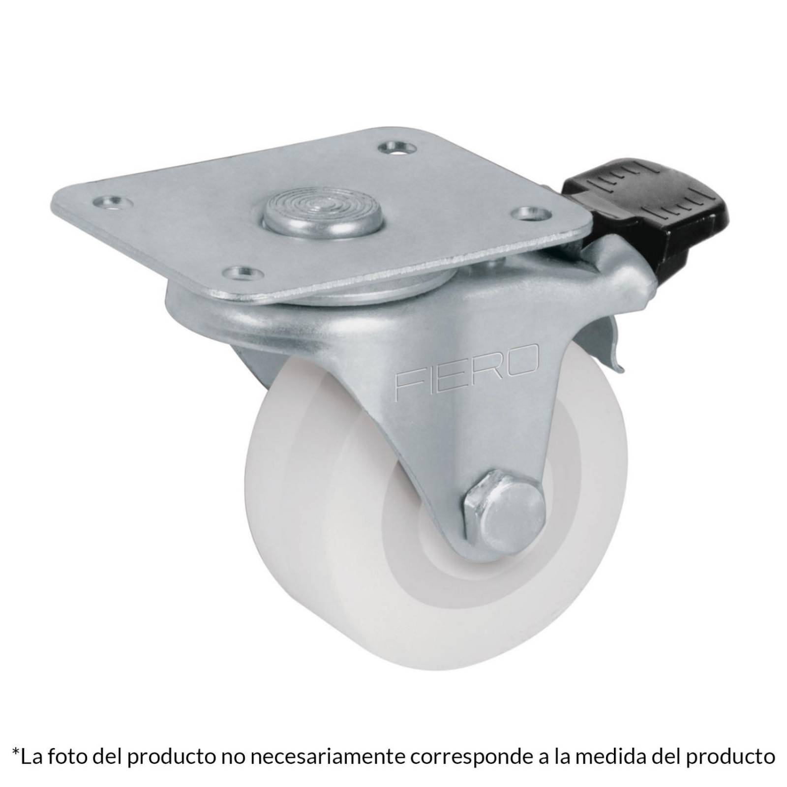 Rodaja de polietileno 2-1/2', placa giratoria,22mm con freno Fiero