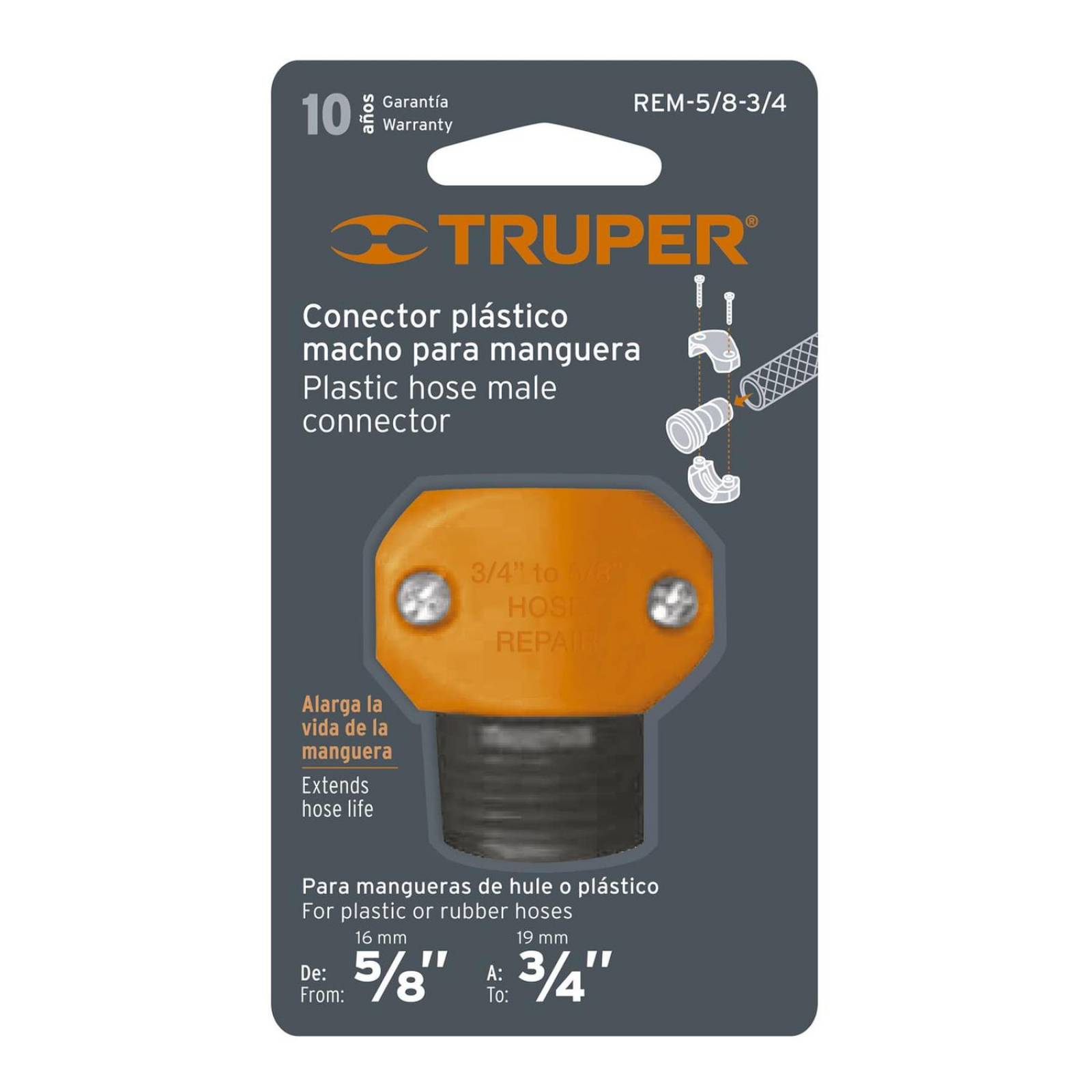 Conector Plástico Macho 5/8'-3/4' Truper 