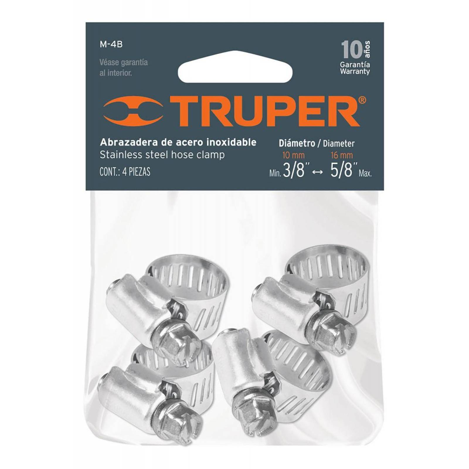 Abrazadera 4 De Acero Inoxidable Con 4 Pzas Truper 