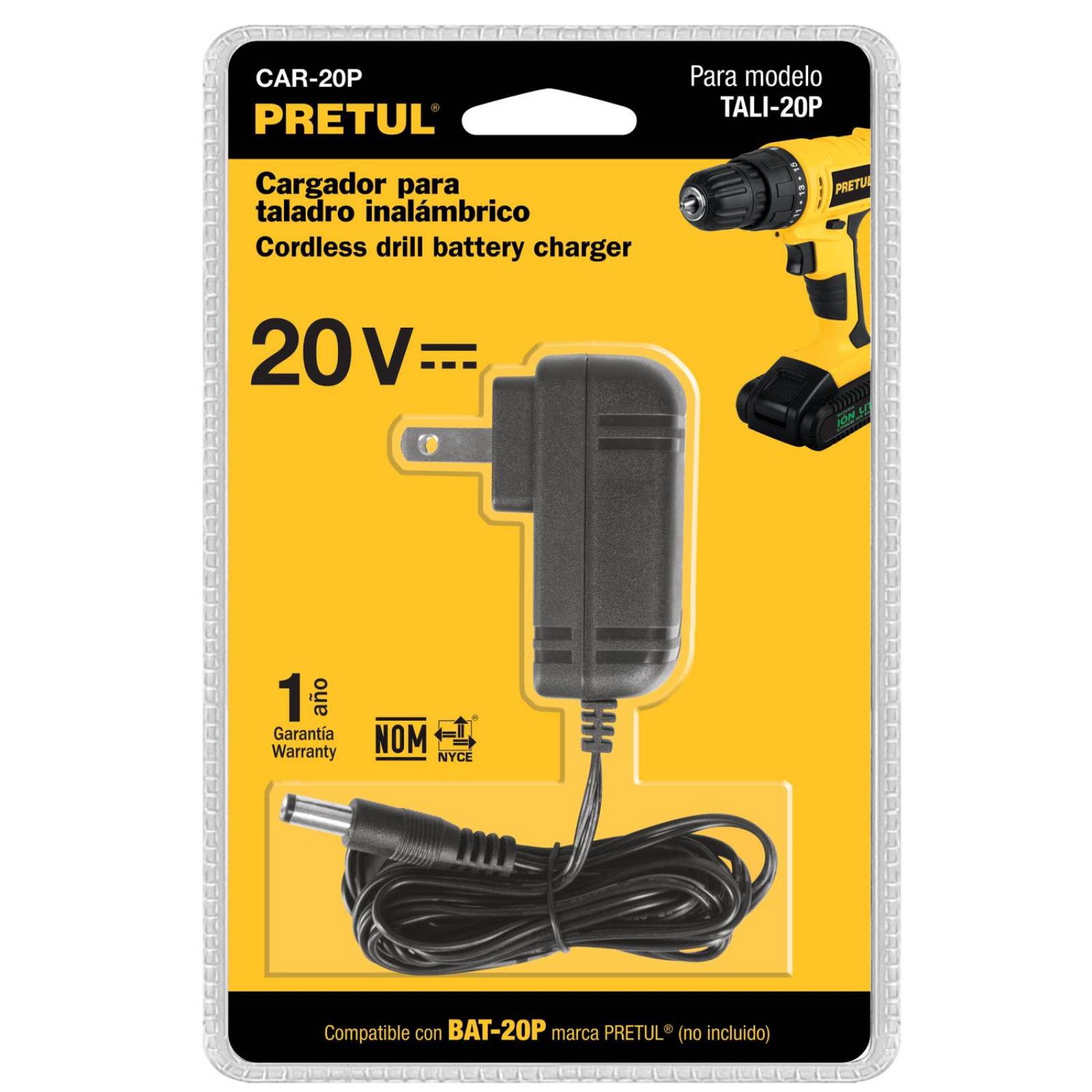 Cargador baterías ion litio,20V, taladro TALI-20P Pretul 