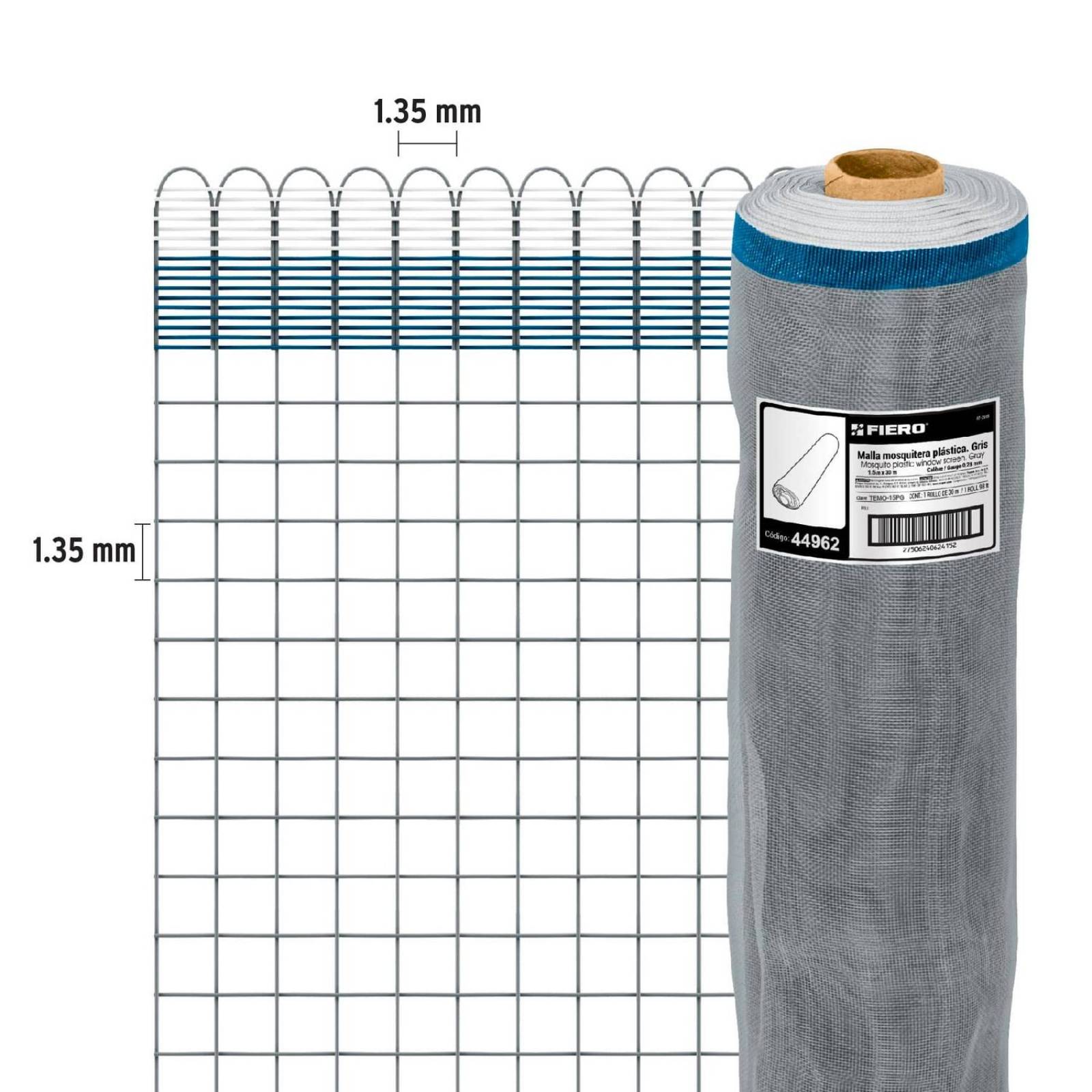 Malla Mosquitera Plástica 30 m x 1.5 m Gris,Fiero 