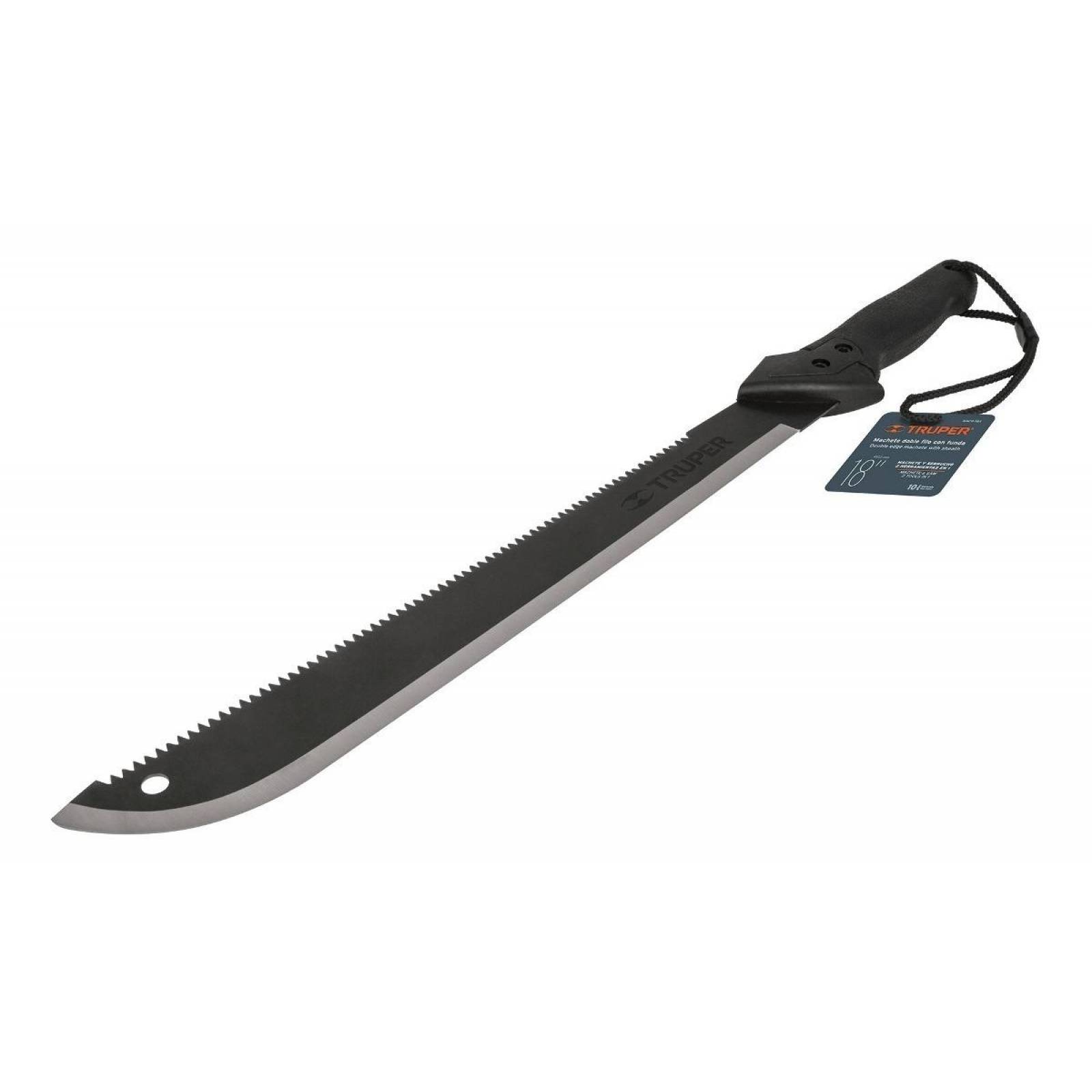 Machete doble filo 18" cacha bimaterial, con funda, Truper 