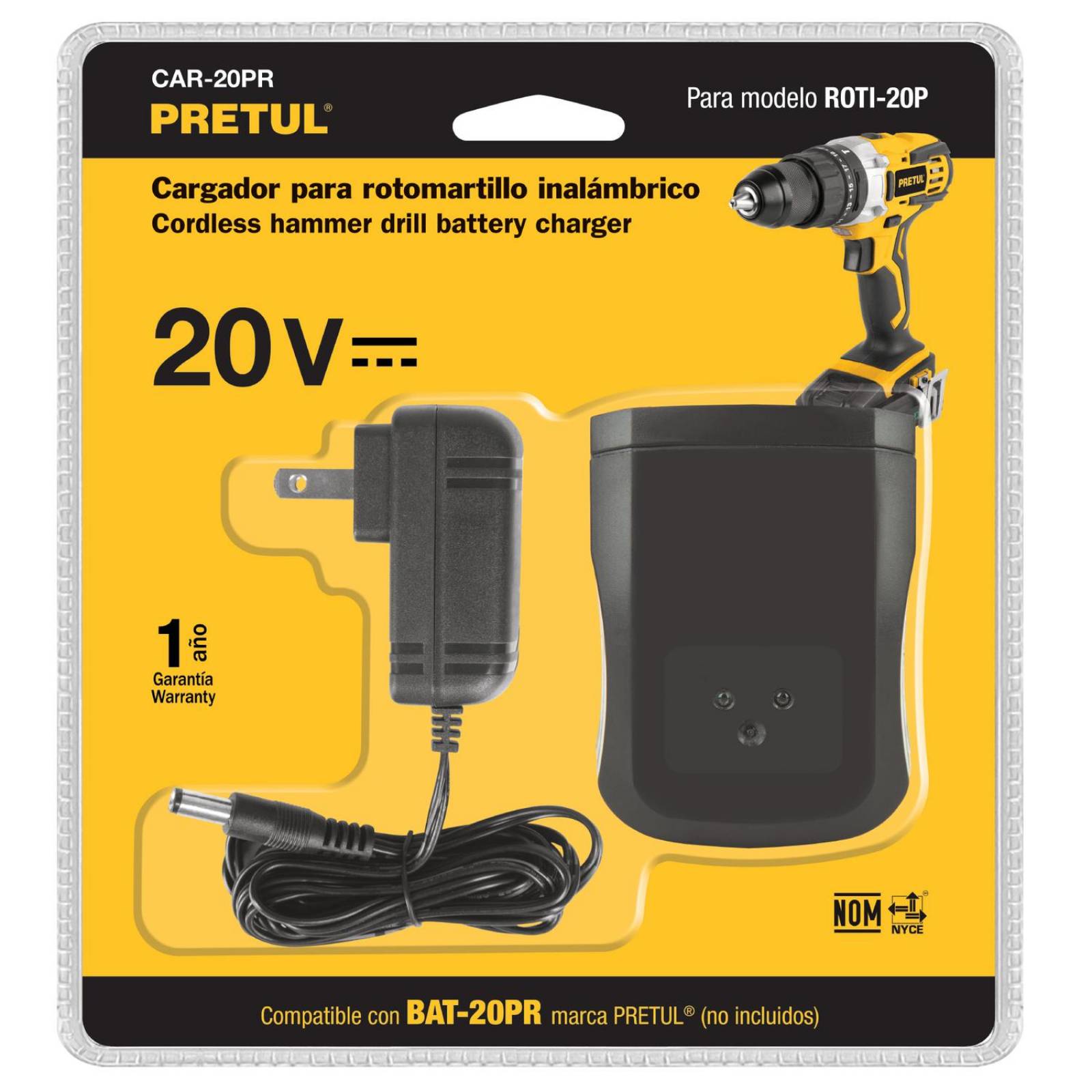 Cargador baterías,ion litio,20V,rotomartillo ROTI-20P Pretul 