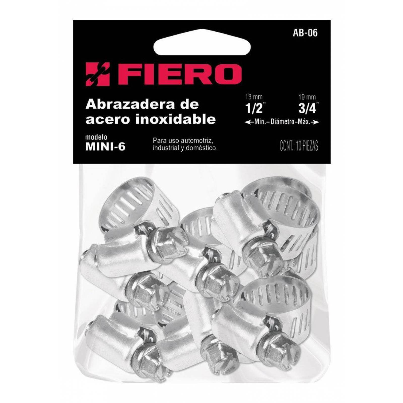 Mini-abrazadera Reforzada # 6 1/2 - 3/4' 10pz Fiero 