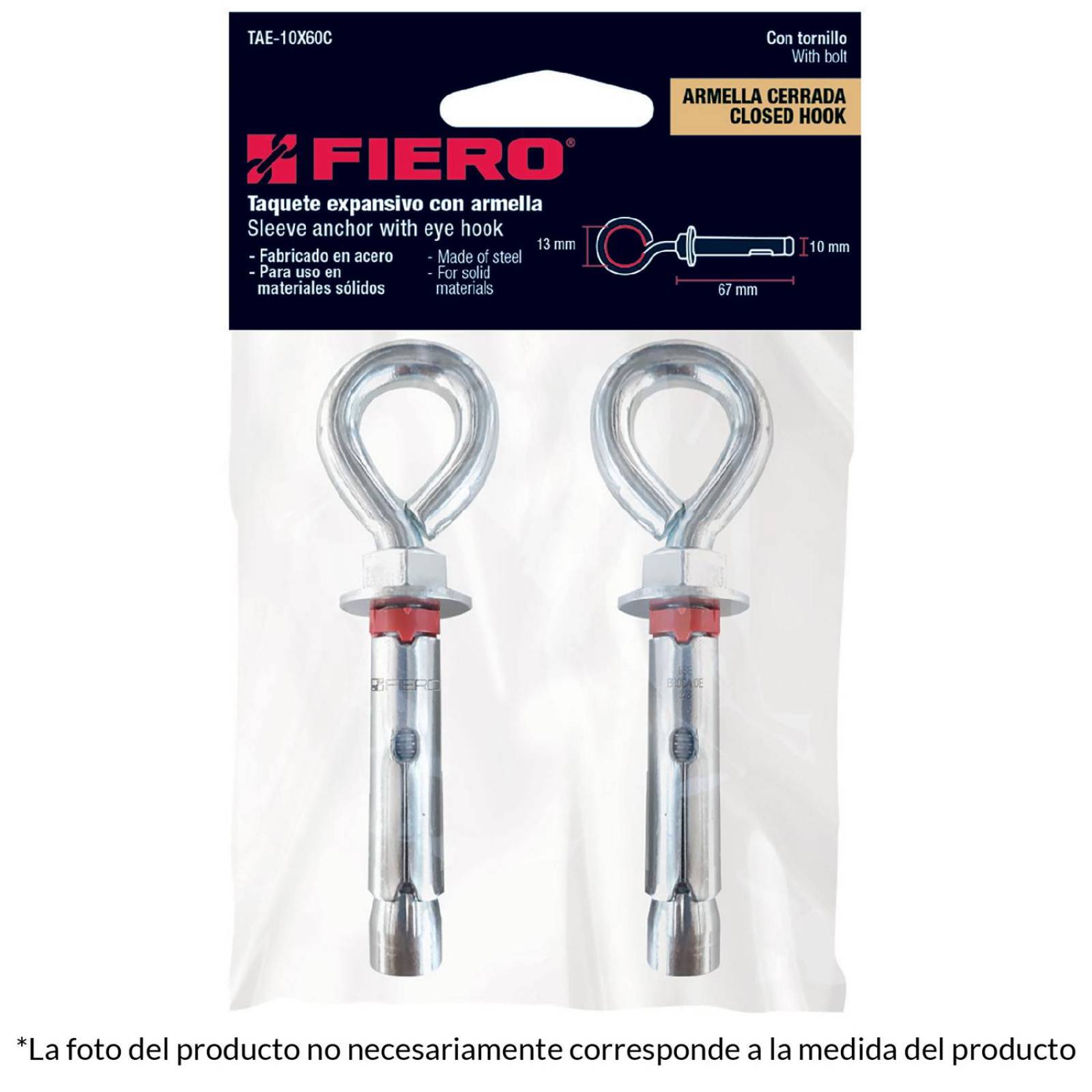 Taquete Expansivo Armella Cerrada 16x80mm 2 Pzas Fiero