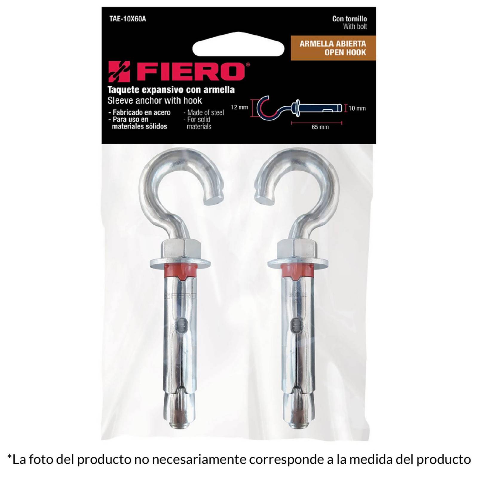 Taquete Expansivo Armella Abierta 12x70mm 2 Pzas Fiero 